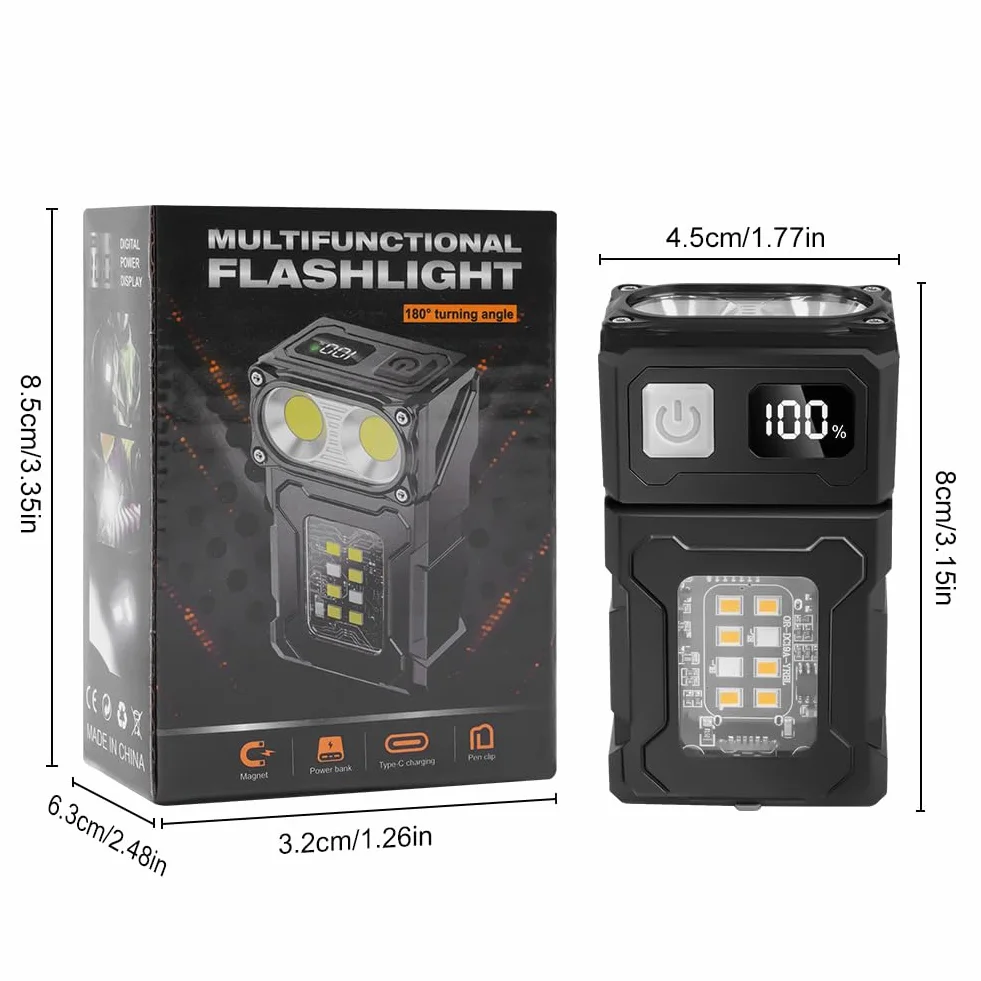flintronic Mała latarka, ładowalna mini latarka EDC USB C, lampa robocza COB z magnetyczną podstawą i klipsem na klamrę, super jasna latarka na kemping, wędrówki, nagłe wypadki, warsztat, naprawa