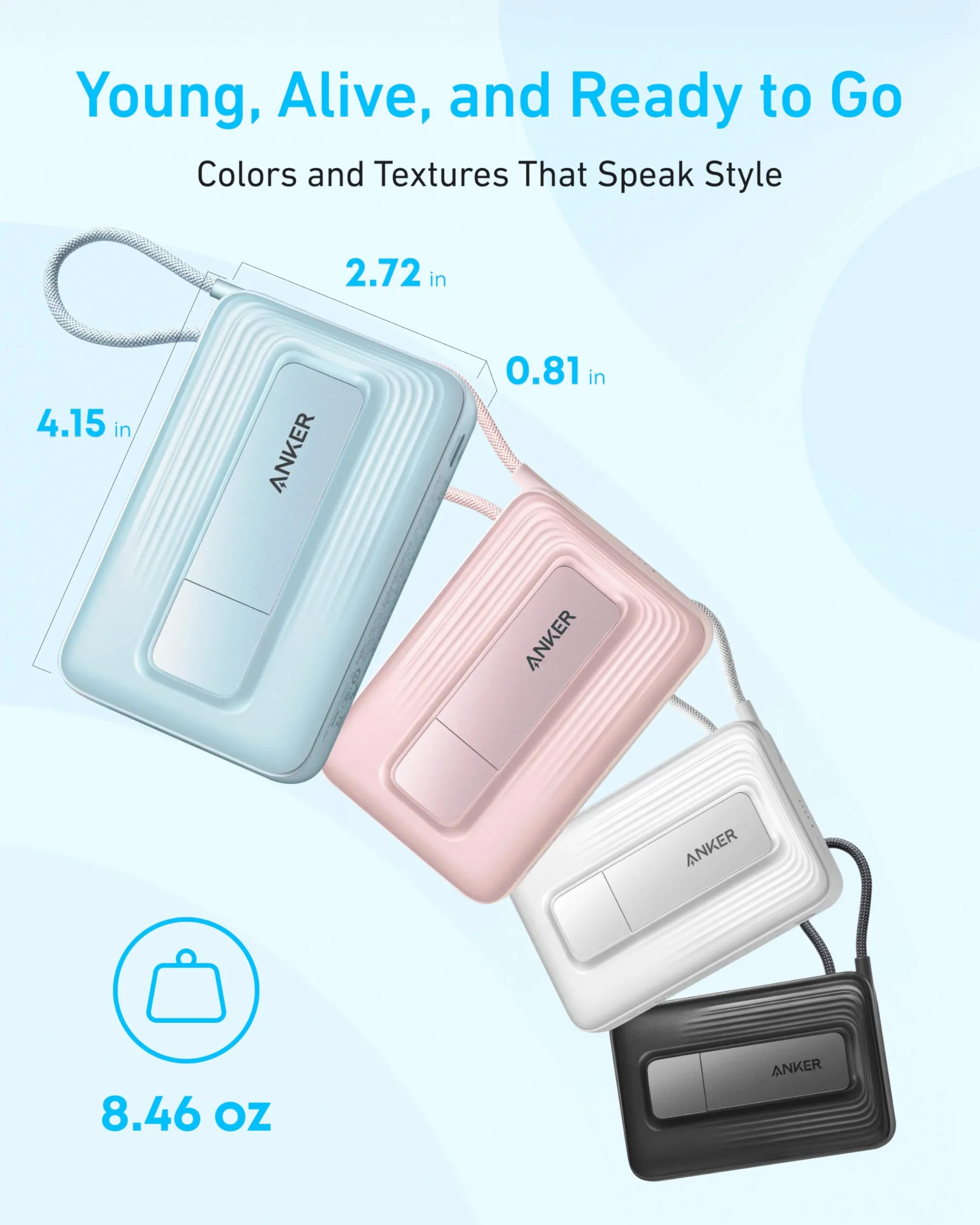 Anker Magsafe Power Bank 10000 mAh, przenośna ładowarka 30 W Max z wbudowanym kablem USB C do iPhone 17/16/15 Series, AirPods
