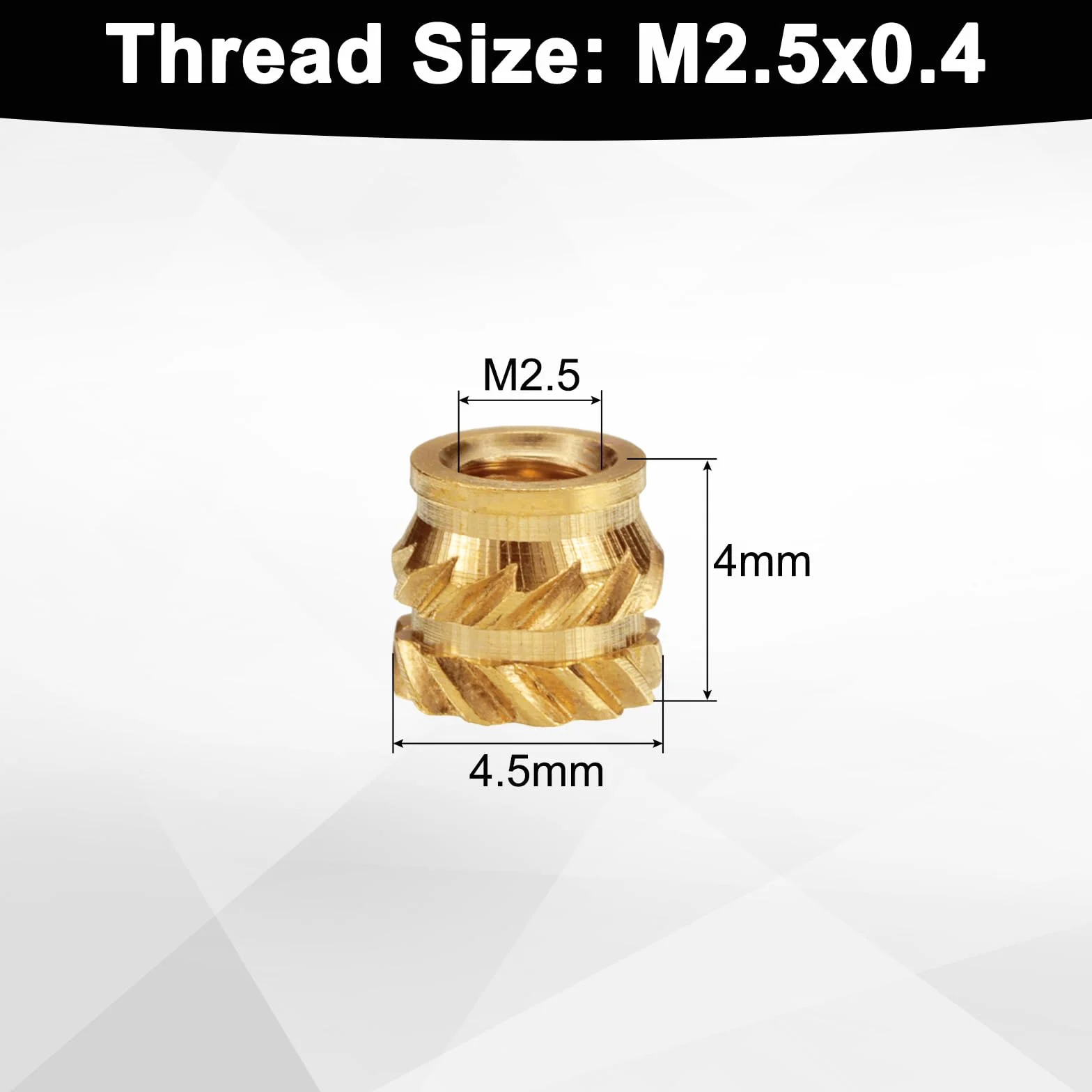 QUARKZMAN 50 szt. M2,5 mosiężne wkładki termiczne M2,5 x 4 mm, od 4,5 mm radełkowane nakrętki wkładkowe, druk 3D, mosiężne nakrętki gwintowane, nakrętki żeńskie, nakrętki gwintowane, nakrętki żeńskie,