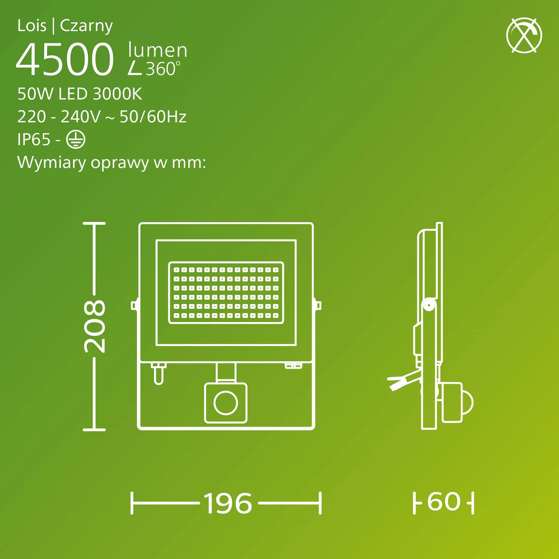 Philips Lois Zewnętrzna Lampa Floodlight z Czujnikiem, 50 W, 3000 K, Czarna