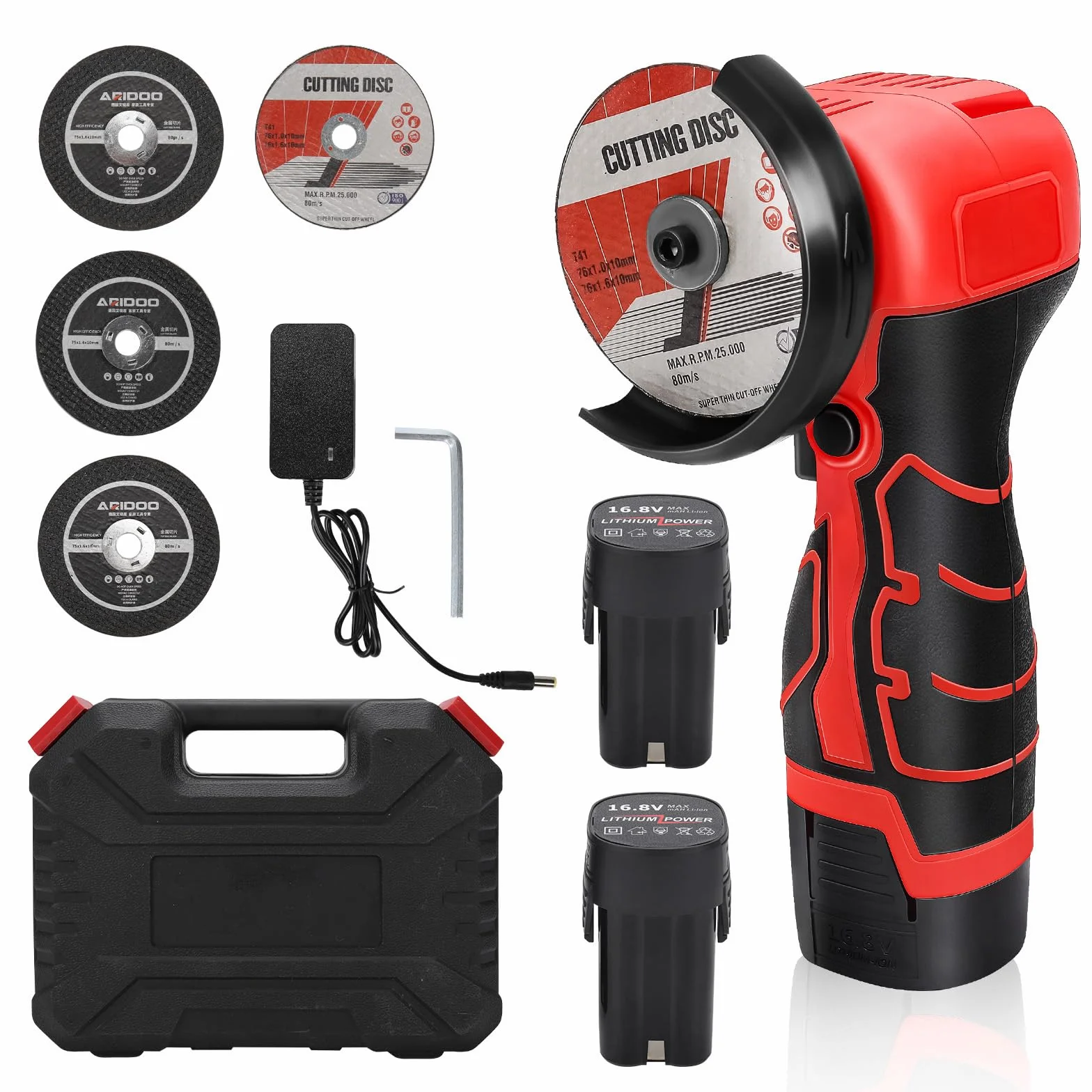 Mini akumulatorowa szlifierka kątowa, akumulatorowa szlifierka kątowa z 2 bateriami 2000 mAh, 3 tarcze tnące, 28000 obr./min, mini szlifierka kątowa 76 mm do cięcia, polerowania i szlifowania