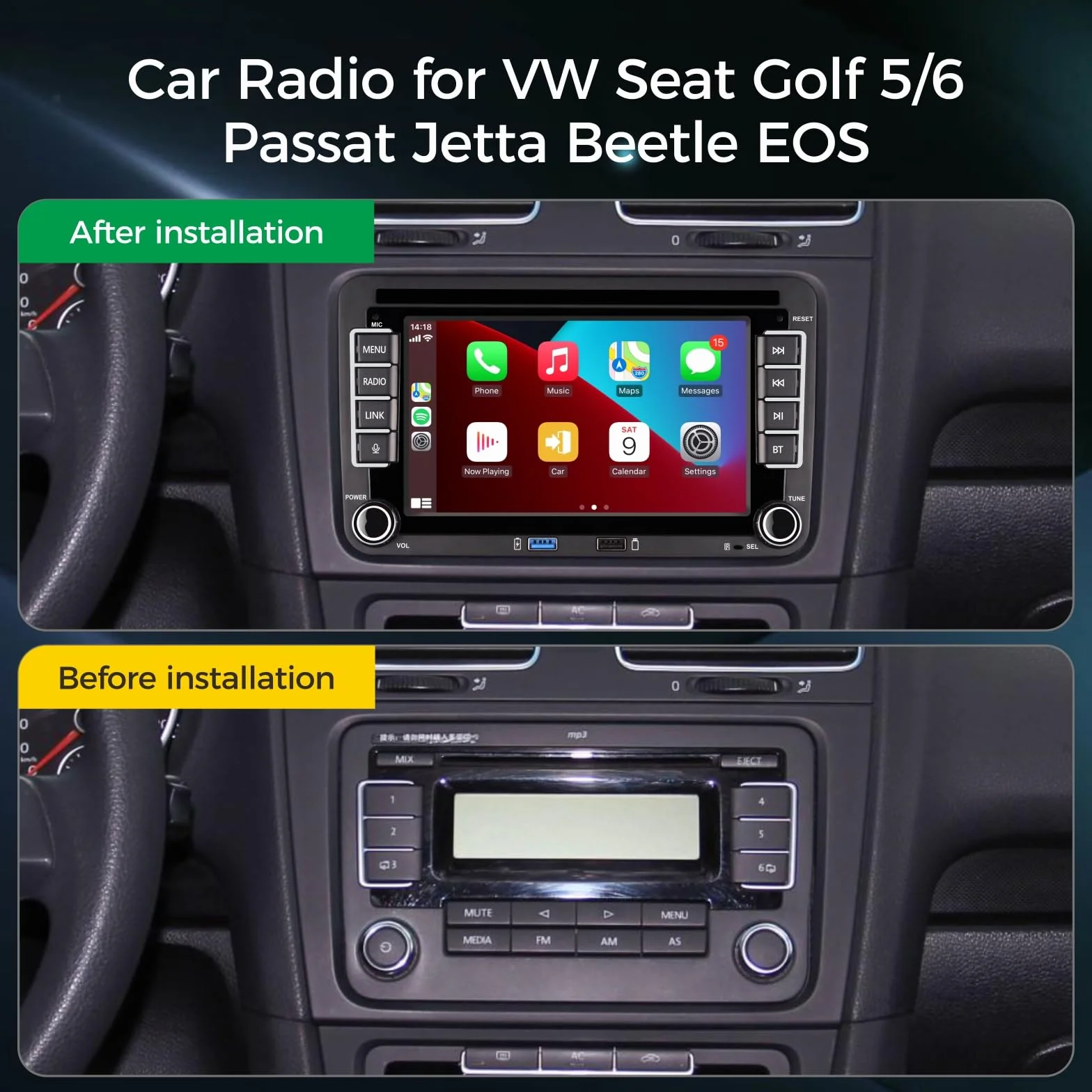 Radio samochodowe Plug & Play RCD330 z CarPlay Android Auto Bluetooth FM do VW Golf 5 6 Passat Jetta Polo