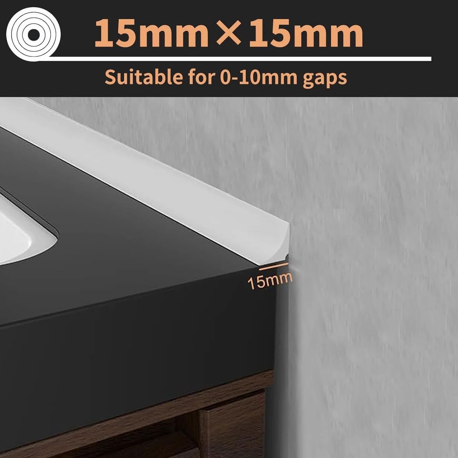 Zayejod 10M biały silikonowy pasek uszczelniający do brodzika prysznicowego (15mm×15mm) Uszczelka krawędzi do wanny, blatu łazienkowego, uszczelnienie podłogi pokoju mokrego, uszczelka fugowa do