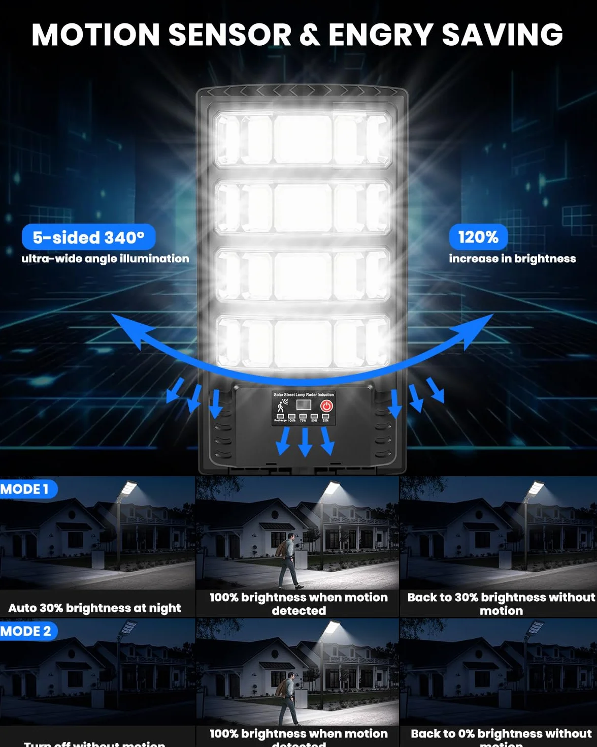 LEKIA Lampy solarne do użytku na zewnątrz, wodoszczelne, 6500 K, zmierzchu, lampa uliczna, czujnik ruchu z pilotem zdalnego sterowania, szeroki kąt 320°, lampa bezpieczeństwa LED, lampa solarna do