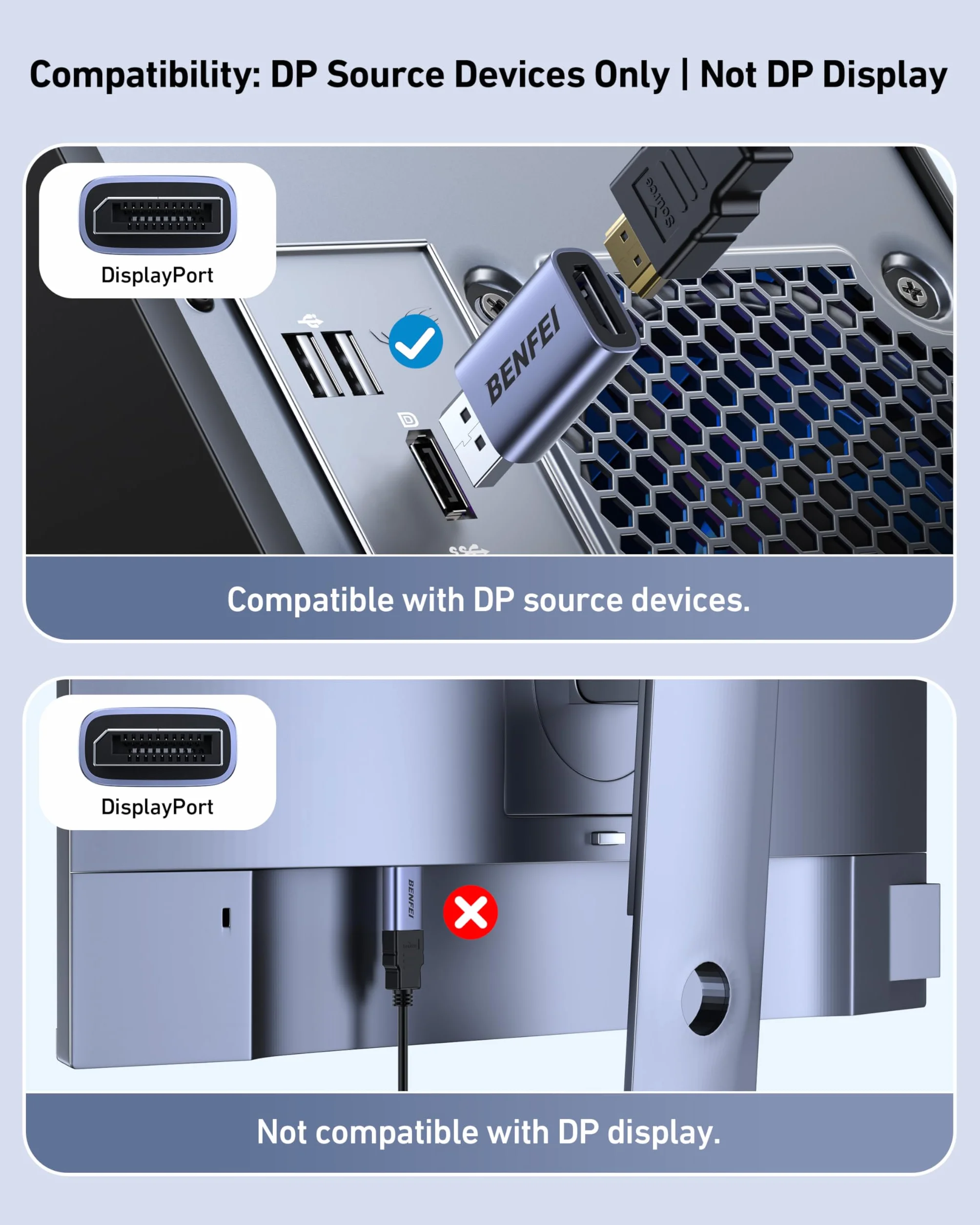 BENFEI Adapter DisplayPort na HDMI 4K 2-pak, konwerter DP 1.2 na HDMI 1.4