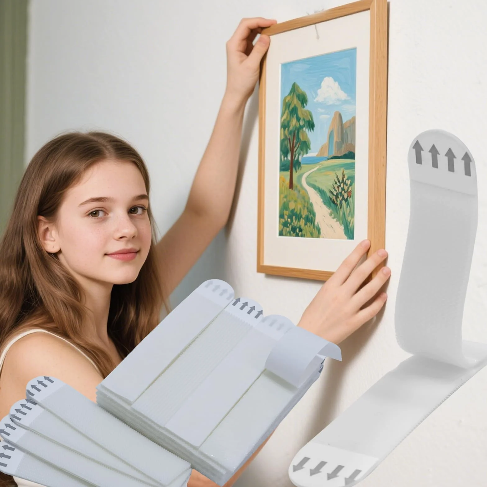 command picture hanging strips - 12 Pairs (24 Strips) Wall Sticky for Hanging Pictures on Wall Without Nails, 3.7"L x 0.76"W Adhesive adhesive strips, Heavy Duty Hook&Loop Strips, No Damage