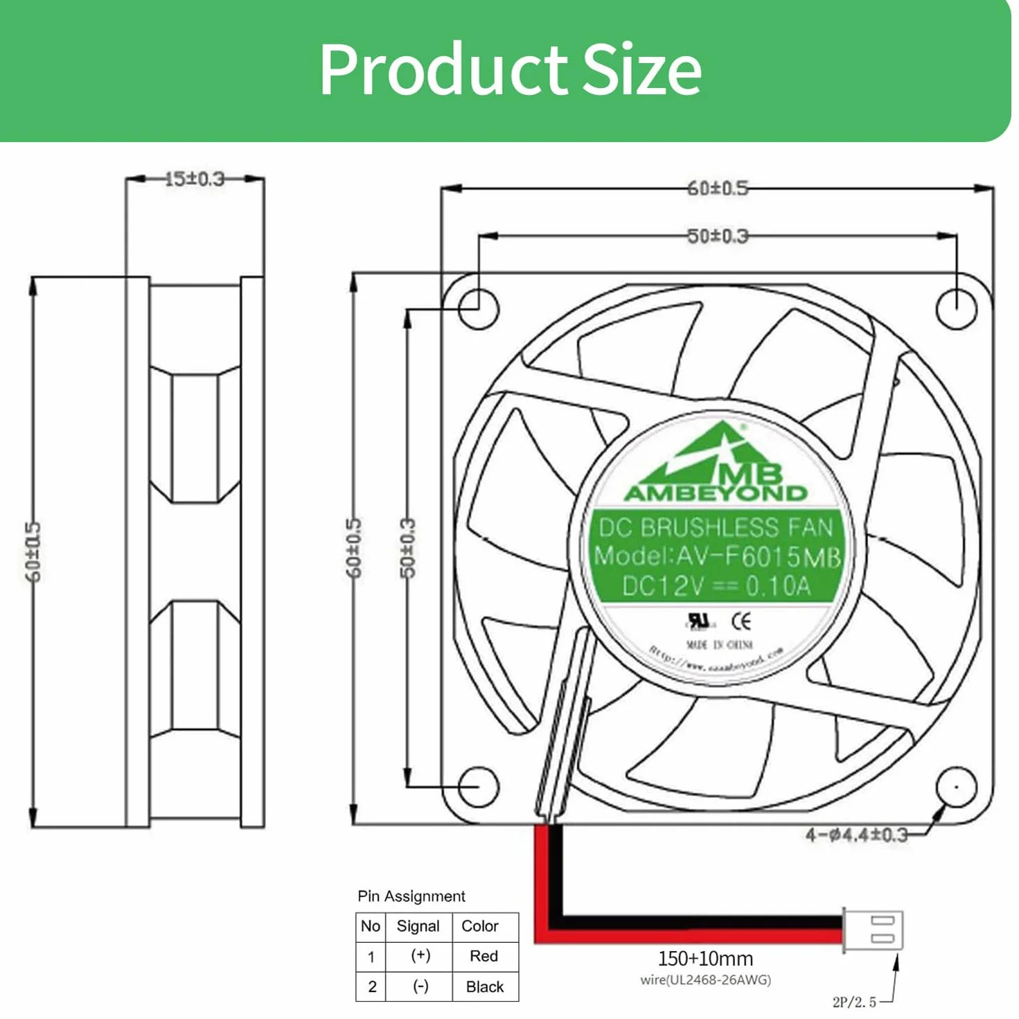 Wentylator chłodzący bezszczotkowy 12 V DC 60x60x15 mm 2-pin łożysko kulkowe 6015
