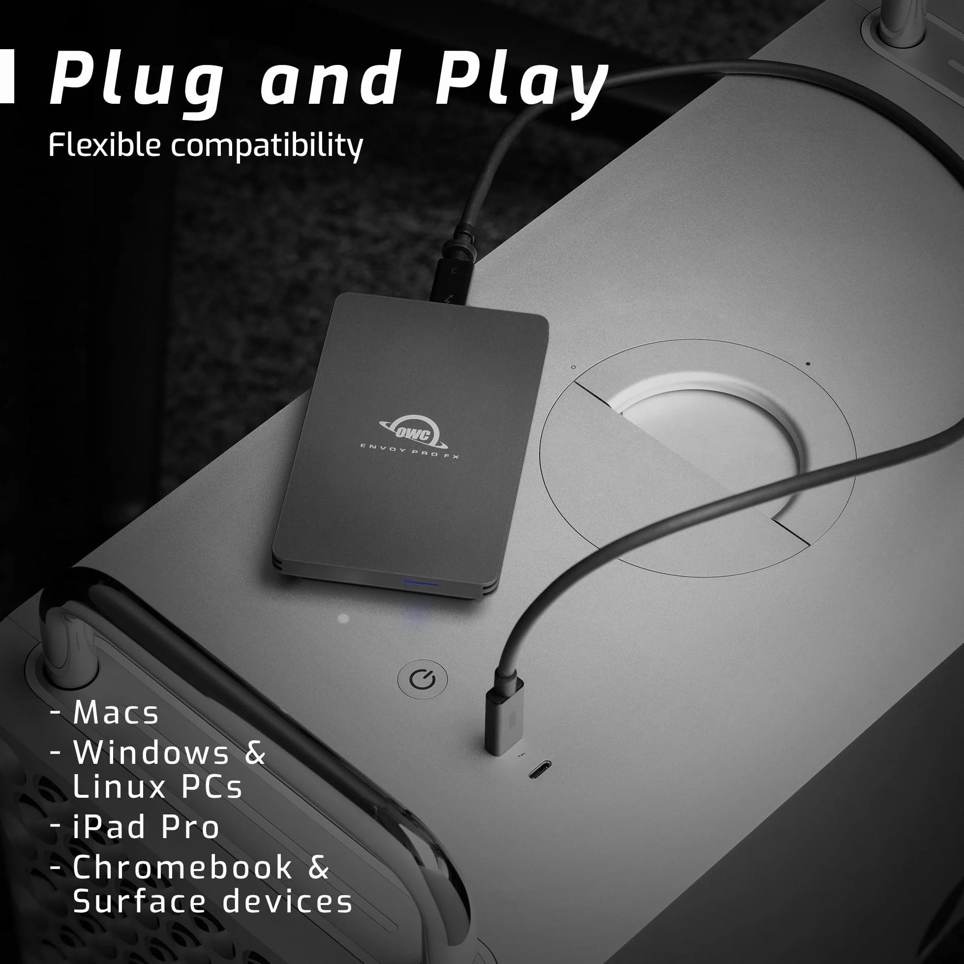 OWC - Envoy Pro FX - 2.0 TB - Thunderbolt 4 do 40 Gb/s, USB 3.2 Gen 2 do 10 Gb/s, do 2800 MB/s, przenośny, odporny na uderzenia, pyłoszczelny i wodoszczelny zgodnie z IP67 (Rugged), magistrala