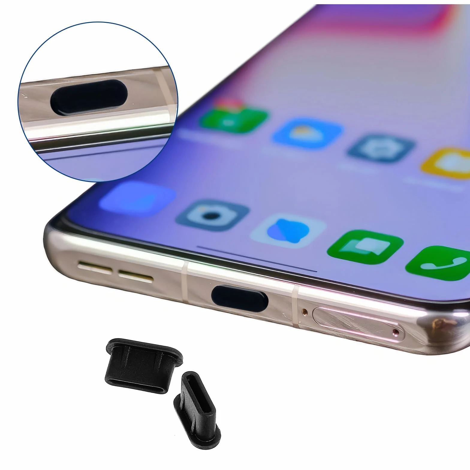 Prasacco 50 sztuk zatyczek przeciwpyłowych USB C, czarne nakładki ochronne USB C, uniwersalne silikonowe zatyczki przeciwpyłowe do telefonów komórkowych, tabletów, laptopów