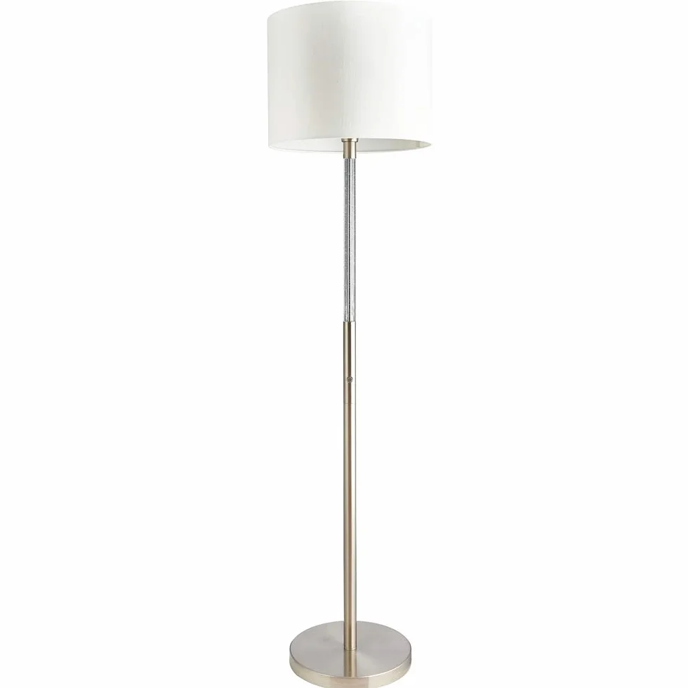 1555 mm wysokości wolnostojąca lampa podłogowa i lampa LED z funkcją łodygi - satynowy chrom i abażur z tkaniny - 60 W Max E27 żarówka nastrojowe oświetlenie - salon salon salon salon podstawka do czytania - metal wysoki i dotykowy ściemniacz