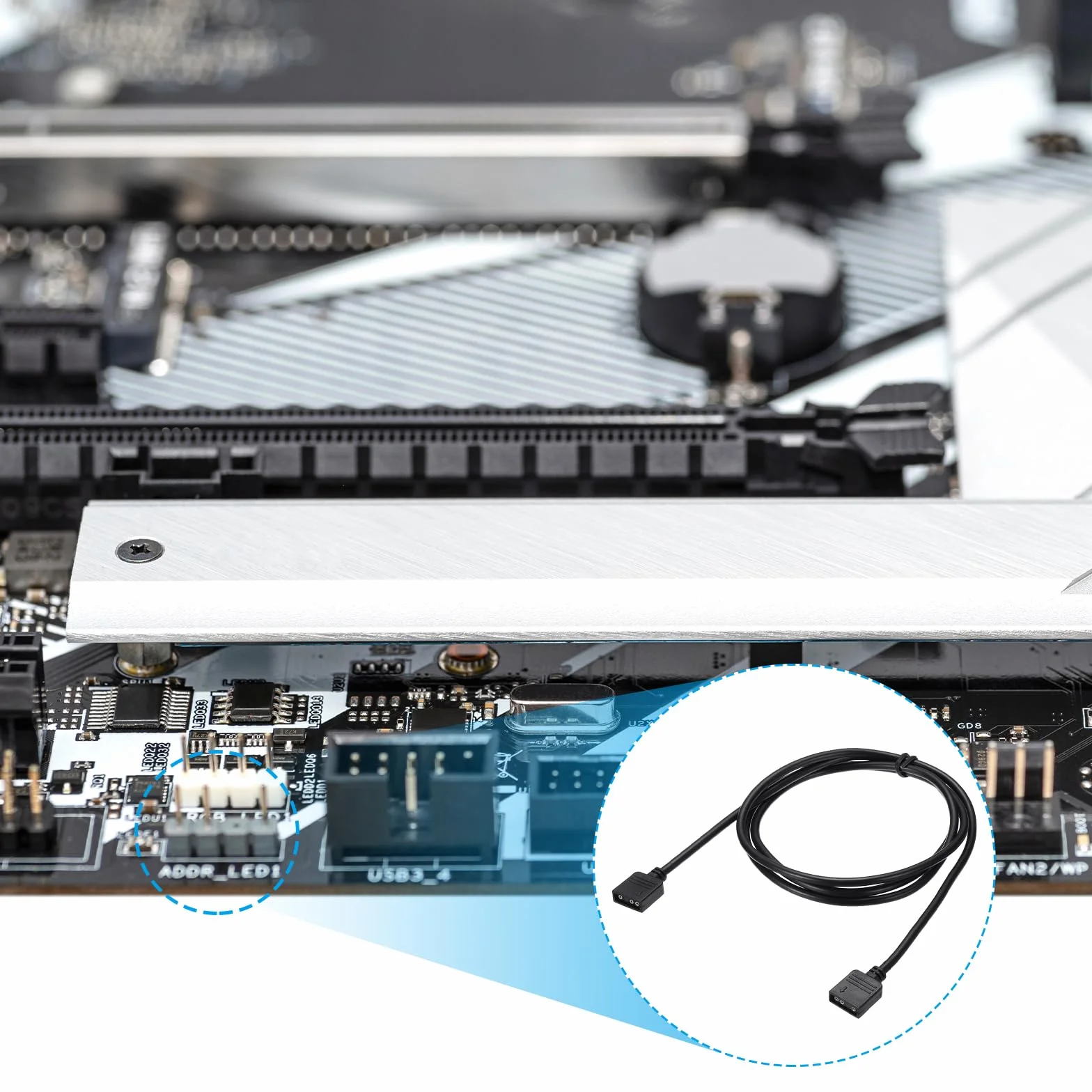 QUARKZMAN Przedłużacz ARGB 5V 20" 3-pinowy żeński na żeński kabel adaptera do wentylatora PC LED czarny