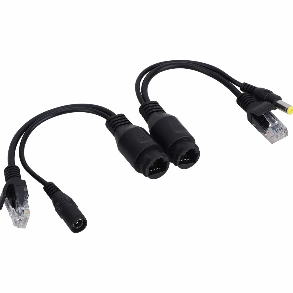 Rozdzielacz POE wodoodporny kabel Ethernet 12 V pasywny wtryskiwacz czarny