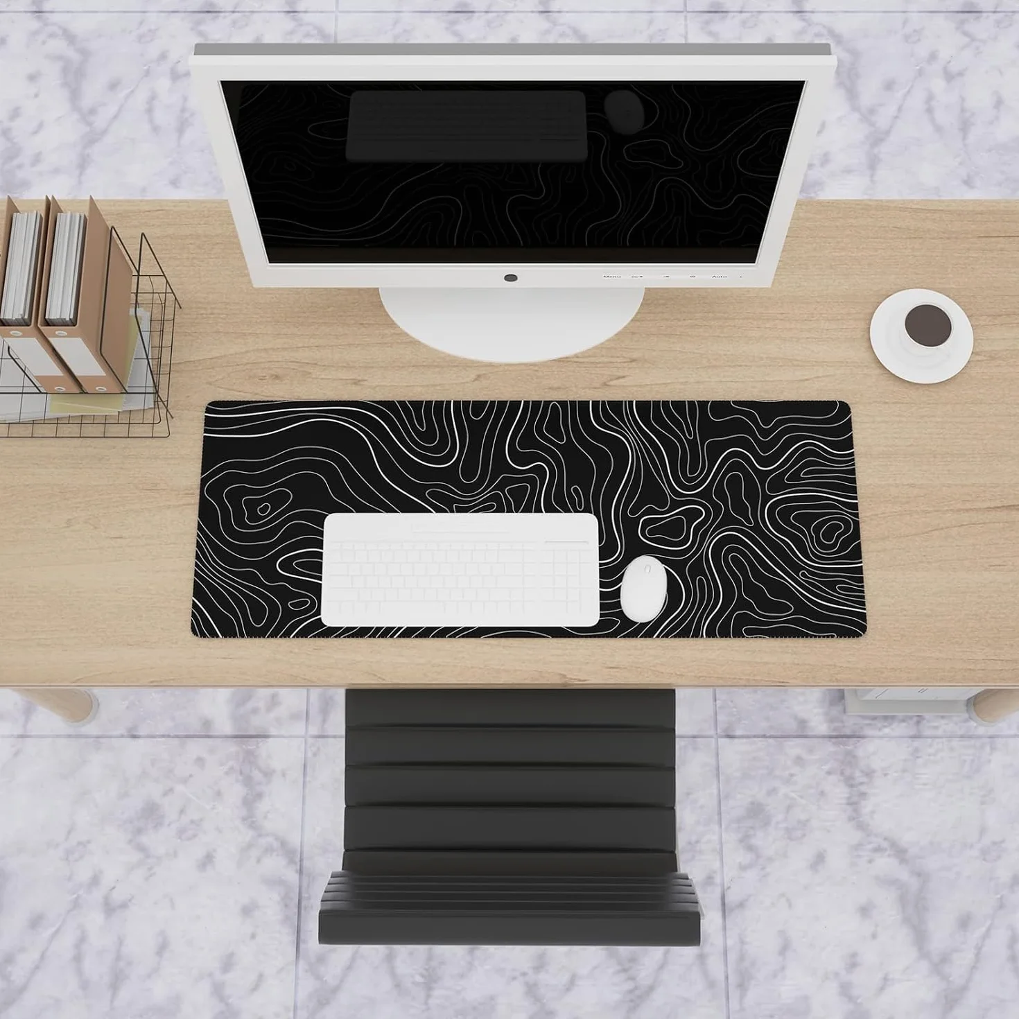 Podkładka pod mysz dla graczy 30x80 cm antypoślizgowa czarna mapy topograficzne