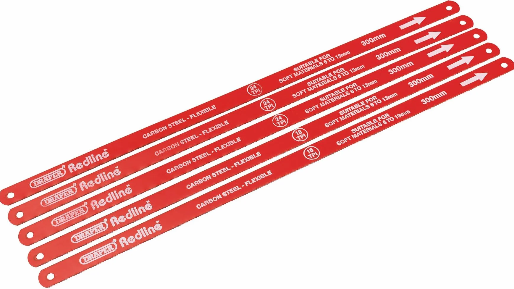 Draper Redline 68414 brzeszczoty do piły do metalu 300 mm | akcesoria do pił ze stali węglowej | 18 TPI do 24TPI | Ostrza do cięcia metalu | 68414