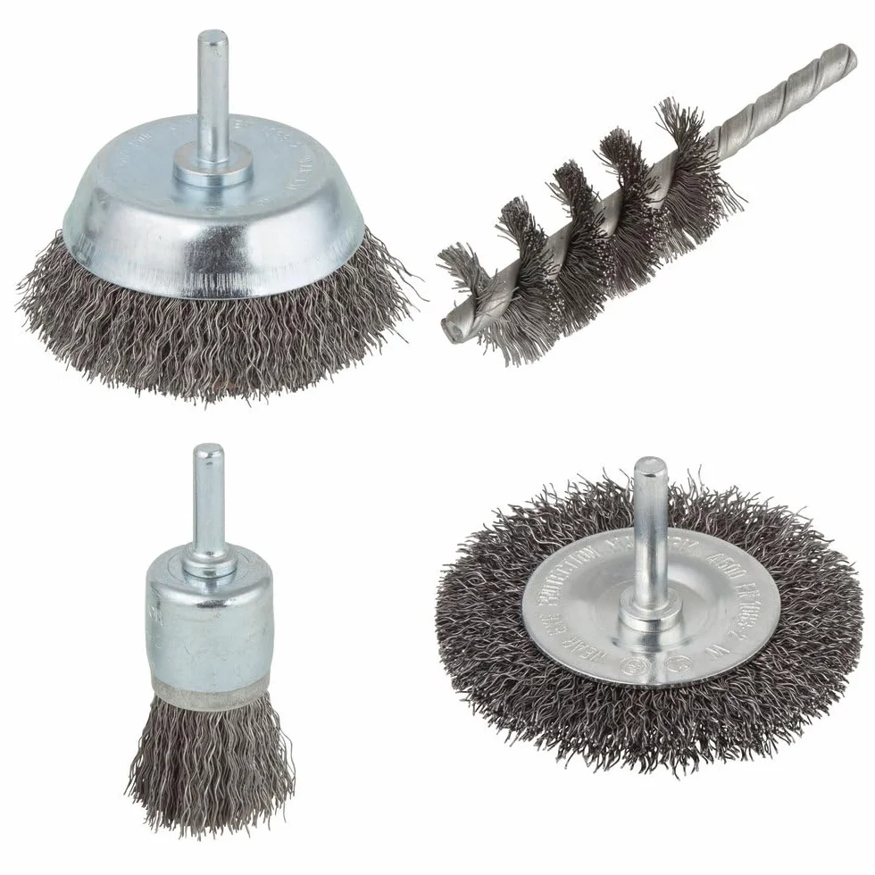 Wolfcraft 2133000 Zestaw Szczotek Drucianych ze Stali, Srebrny, Trzon Ø 6 mm, 4 Sztuki