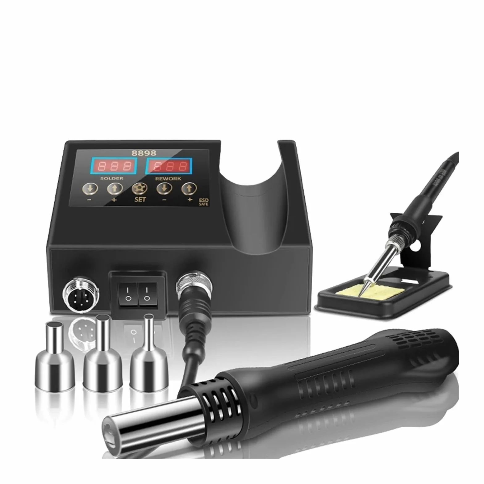 8898 Hot Gun, lutownica elektryczna z podwójnym wyświetlaczem cyfrowym, stacja lutownicza 2 w 1, narzędzie do konserwacji lutowania(SET-1)