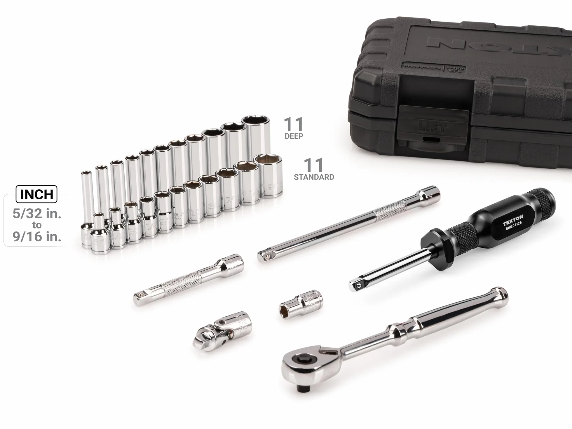 TEKTON 1/4 cala 6-punktowy zestaw nasadek i grzechotki, 28-częściowy (5/32-9/40.6 cm) | SKT05102