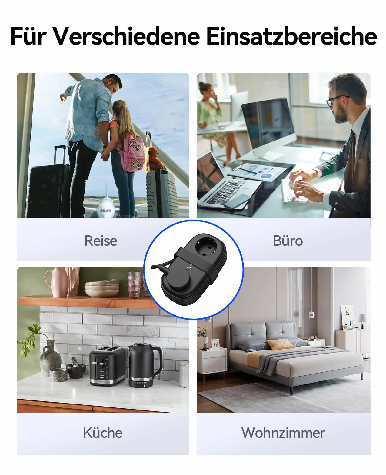 ORICO Listwa zasilająca z USB C PD 20 W, 2 przegródki, wielokolorowe gniazdko podróżne i 3 porty USB (1 USB C) do ładowania, kompatybilna z telefonem, z kablem o długości 1,5 m, do domowego biura na