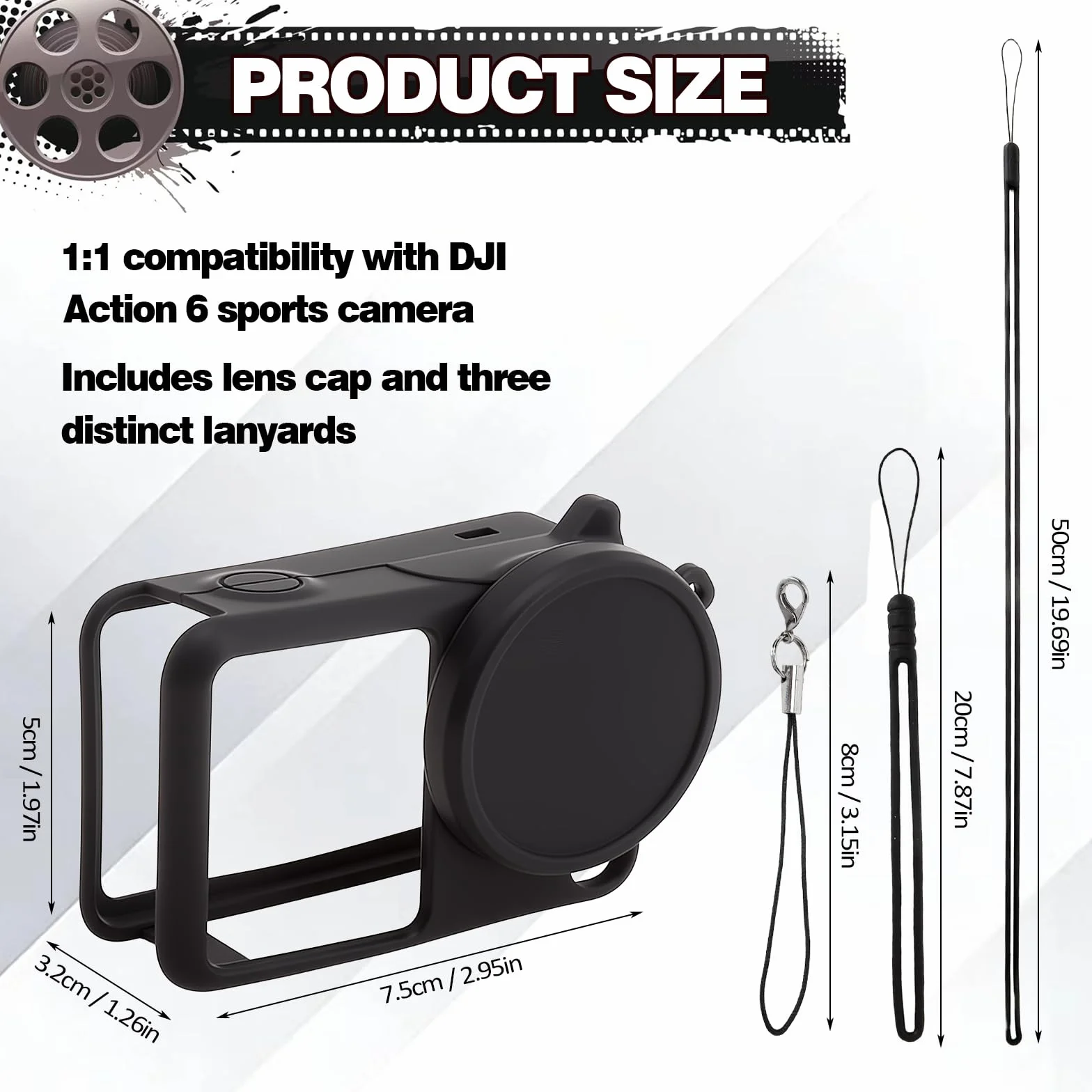 1 x silikonowe etui ochronne do DJI Osmo Action 6, silikonowe etui, klatka na aparat z nasadką obiektywu i 3 uchwytami do noszenia, ochrona przed uderzeniami 360 stopni, do uprawiania sportu