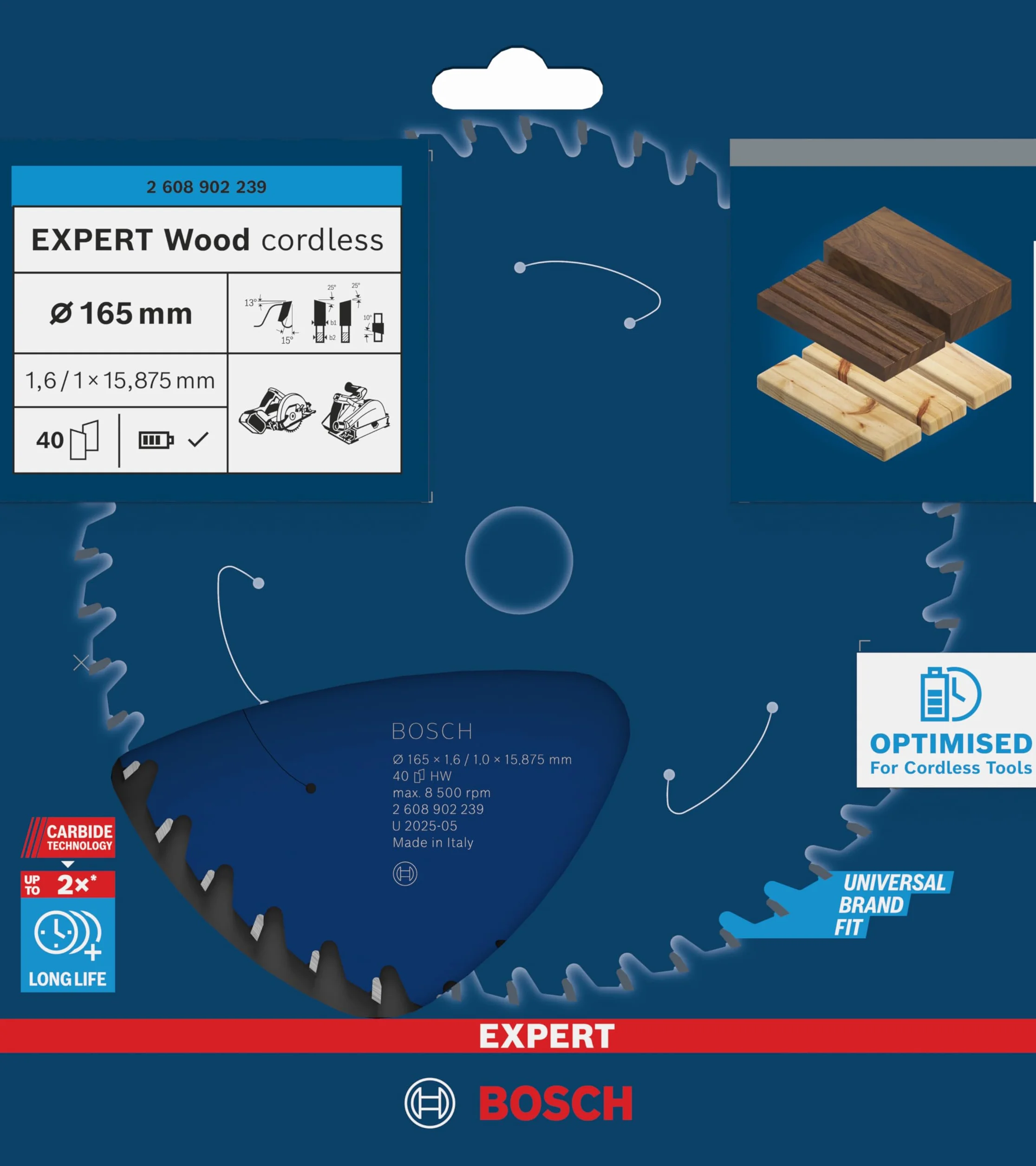 Bosch 1x Tarcza pilarska EXPERT Wood cordless (do Miękkie drewno, Ø mm, Professional Akcesoria Bezprzewodowe ręczne pilarki tarczowe)