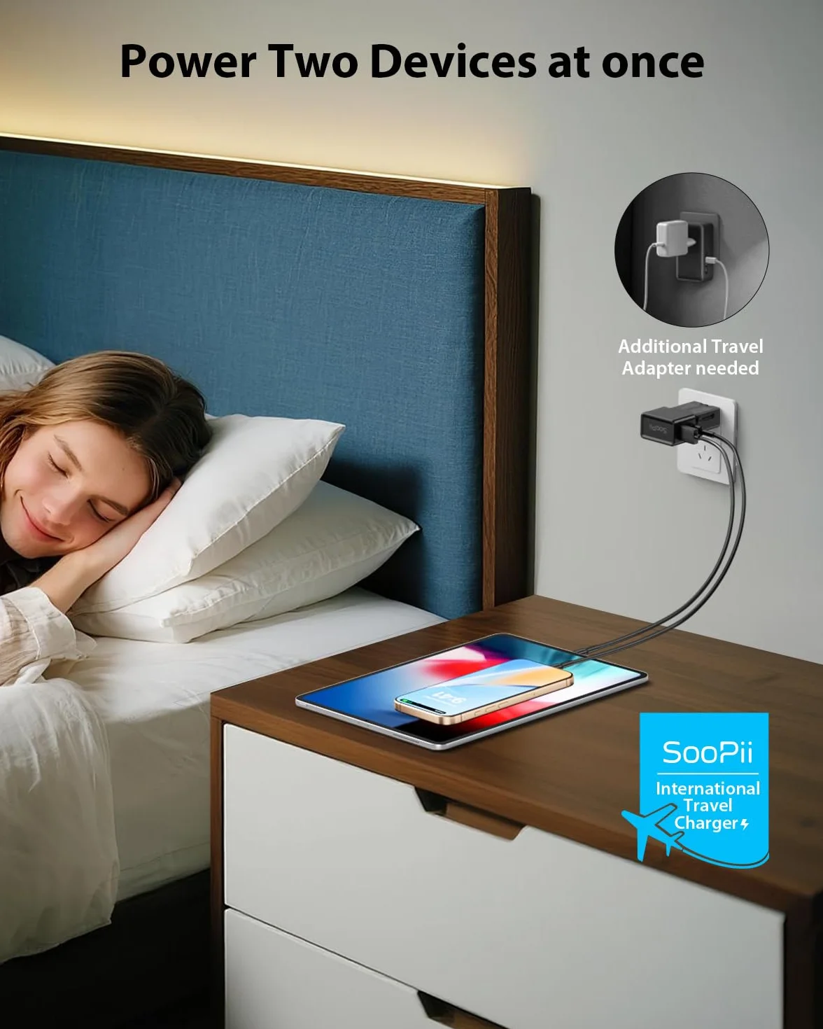 SooPii Międzynarodowy Adapter Podróżny 25 W USB C/A Uniwersalny do USA UK Niemiec Australii Tajlandii Japonii