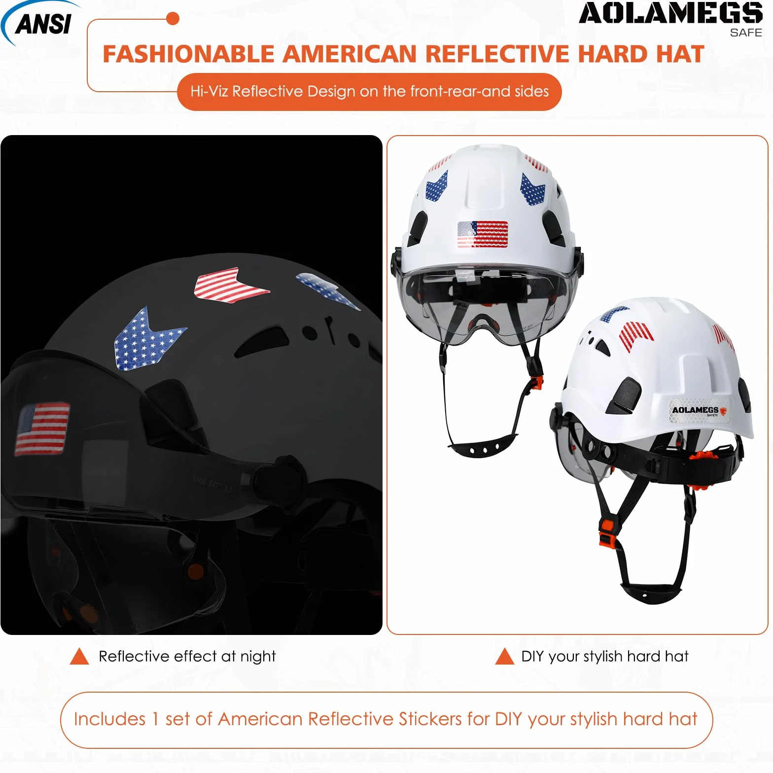 Cascos De Construccion Wentylowany kask ochronny z przezroczystym wizjerem, homologacja OSHA, z paskiem podbródkowym, 6-punktowe zawieszenie