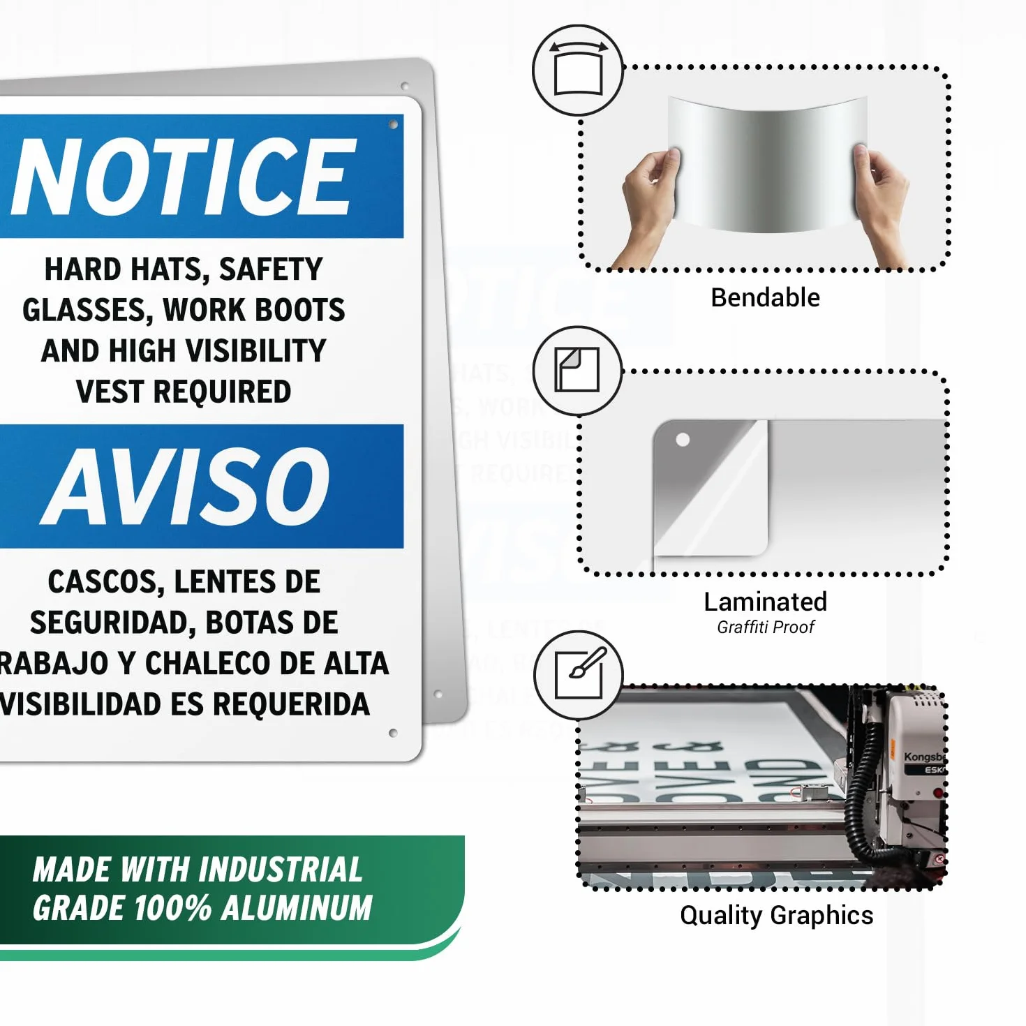 10 x 25 cm x 35 cm aluminiowy znak laboratoryjny do budowy magazynu biznesowego – czapki ochronne, okulary ochronne, buty robocze i kamizelka bezpieczeństwa