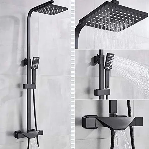 Bateria Łazienkowa Czarna Deszczownica Termostatyczna Bateria Wannowa Montowana Na Ścianie Bateria Prysznicowa Bateria Natryskowa Zestaw Prysznicowy, Termostatyczna Chro,Thermostatic Black a