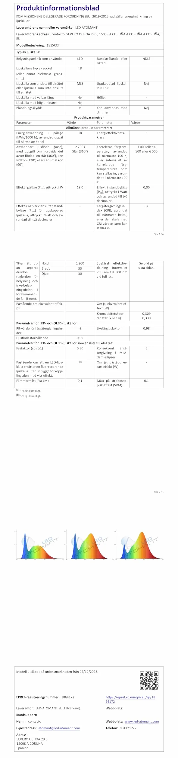 LED ATOMANT Opakowanie z 4 lampkami LED 120 cm 18 W, CCT (przełącznik wyboru koloru ciepła biel, neutralna biel lub zimna biel), 2200 lumenów, rozrusznik w zestawie, norma T8