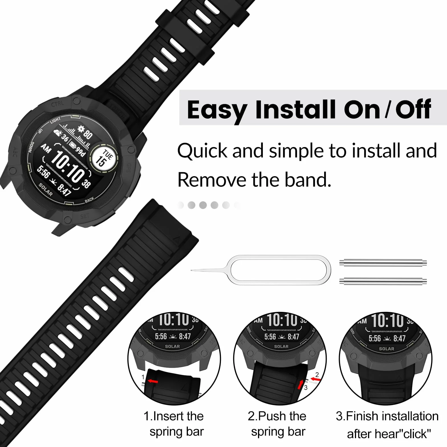 Pasek zegarkowy, kompatybilny z Garmin Instinct 2X, Solar, Tactical, miękki silikonowy pasek, narzędzia do wymiany