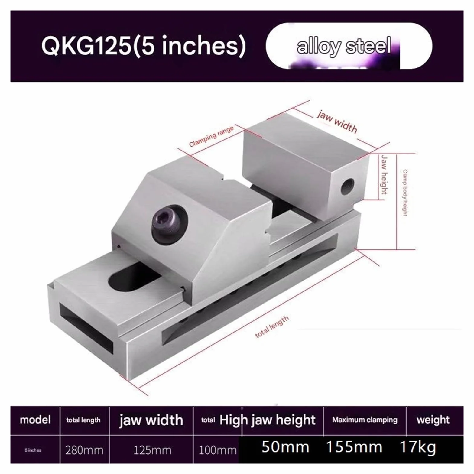 Imadło mocujące do ciężkich tokarek serii QKG — wszechstronne imadło maszynowe do precyzyjnego mocowania(5.0in 0.003mm)