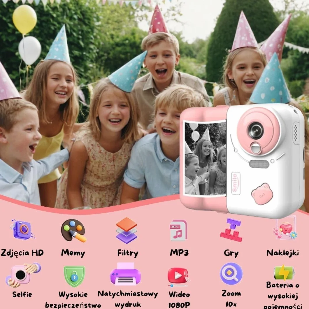 Aparat cyfrowy dla dzieci Instantanea SMILE ITEMS z natychmiastowym drukowaniem, 32 GB, różowy
