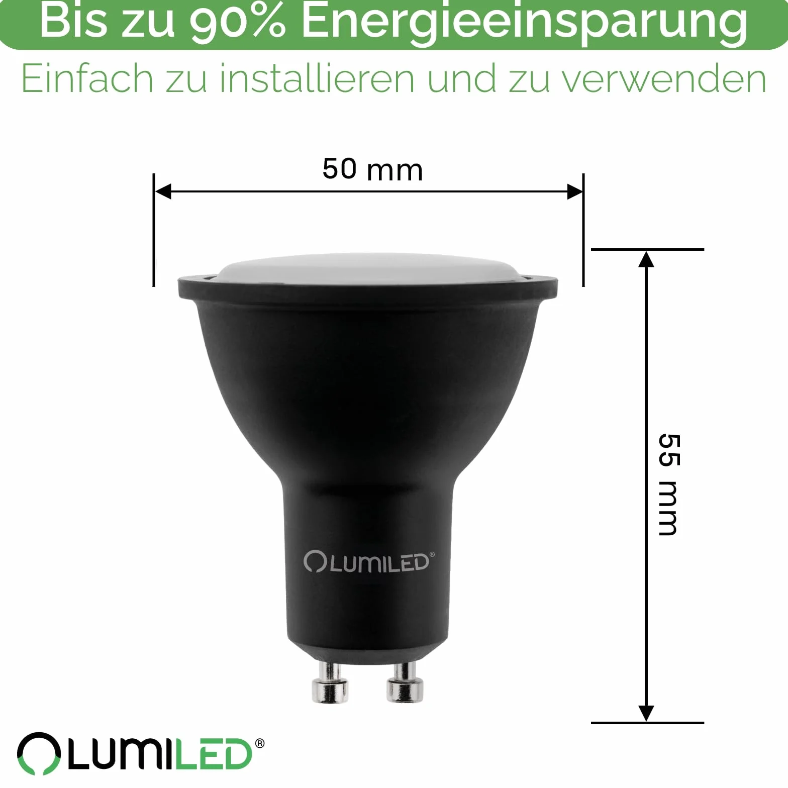 LUMILED Żarówka LED GU10 Reflektor PAR16 6W 580lm 4000K 120° Czarna