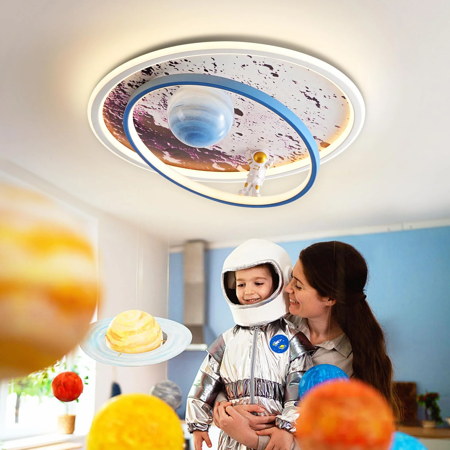 Lampa sufitowa do pokoju dziecięcego, ściemniana, lampa sufitowa LED, księżyc, astronauta, lampa sufitowa z pilotem zdalnego sterowania, dla dzieci, dziewczynek, chłopców, do salonu, sypialni, pokoju