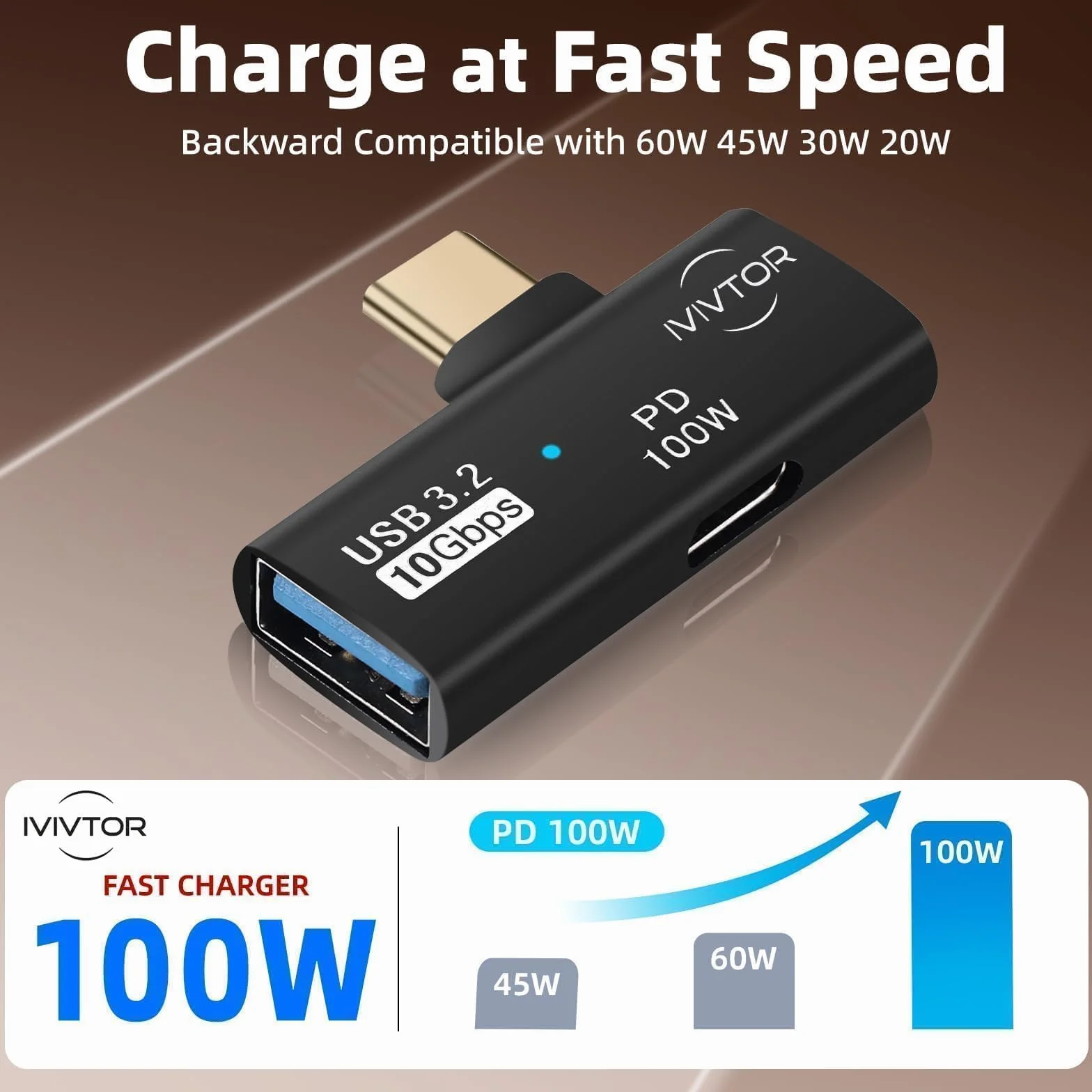 Adapter USB-C OTG 2 w 1 USB-A 3.2 10Gb/s Szybkie ładowanie 100 W Czarny