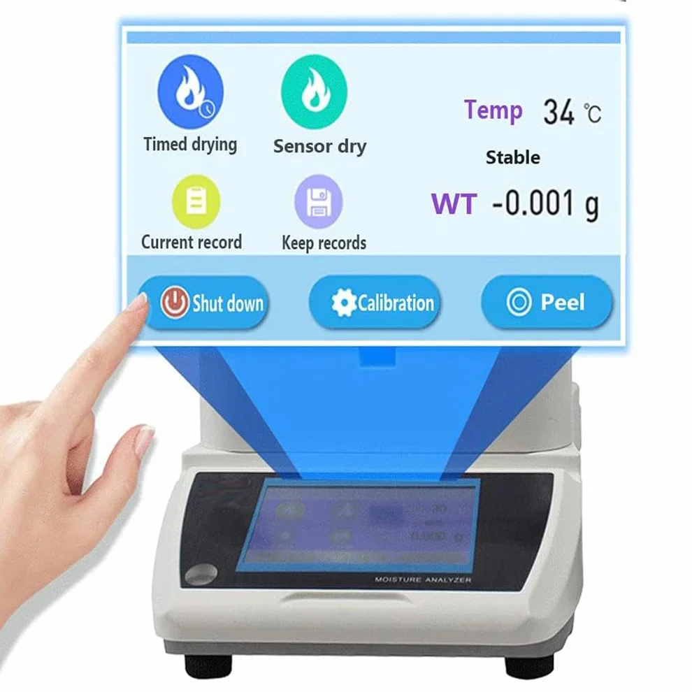Cyfrowy analizator wilgoci, halogenowy, pojemność 50 g, dokładność odczytu 0,01 g, precyzyjny tester wilgotności do chemii żywności, biologii farmaceutycznej, testowania laboratoryjnego