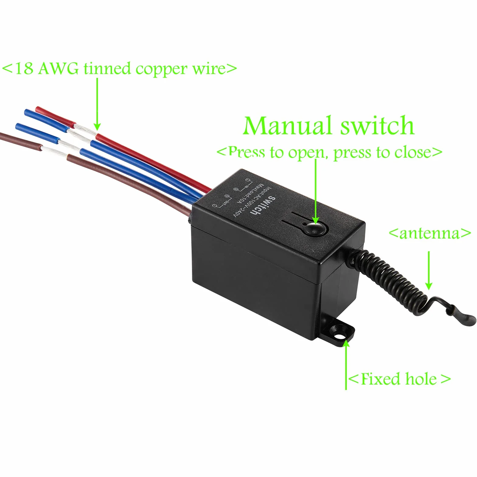 Przekaźnik z pilotem zdalnego sterowania, 2-drożny mini bezprzewodowy przełącznik światła AC 220 V/230 V/240 V/10 A, radiowy przełącznik ścienny, 328 ft, do silnika, lamp, lamp LED,