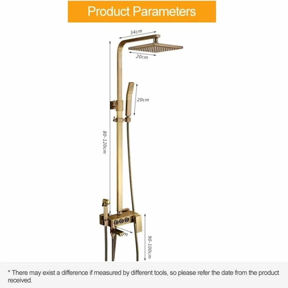 Zestaw prysznicowy Herzche Bathroom Retro Rainfall Shower System z szczotkowanego mosiądzu, bateria wannowa, ścienny termostatyczny zestaw prysznicowy z deszczownicą, dekor,