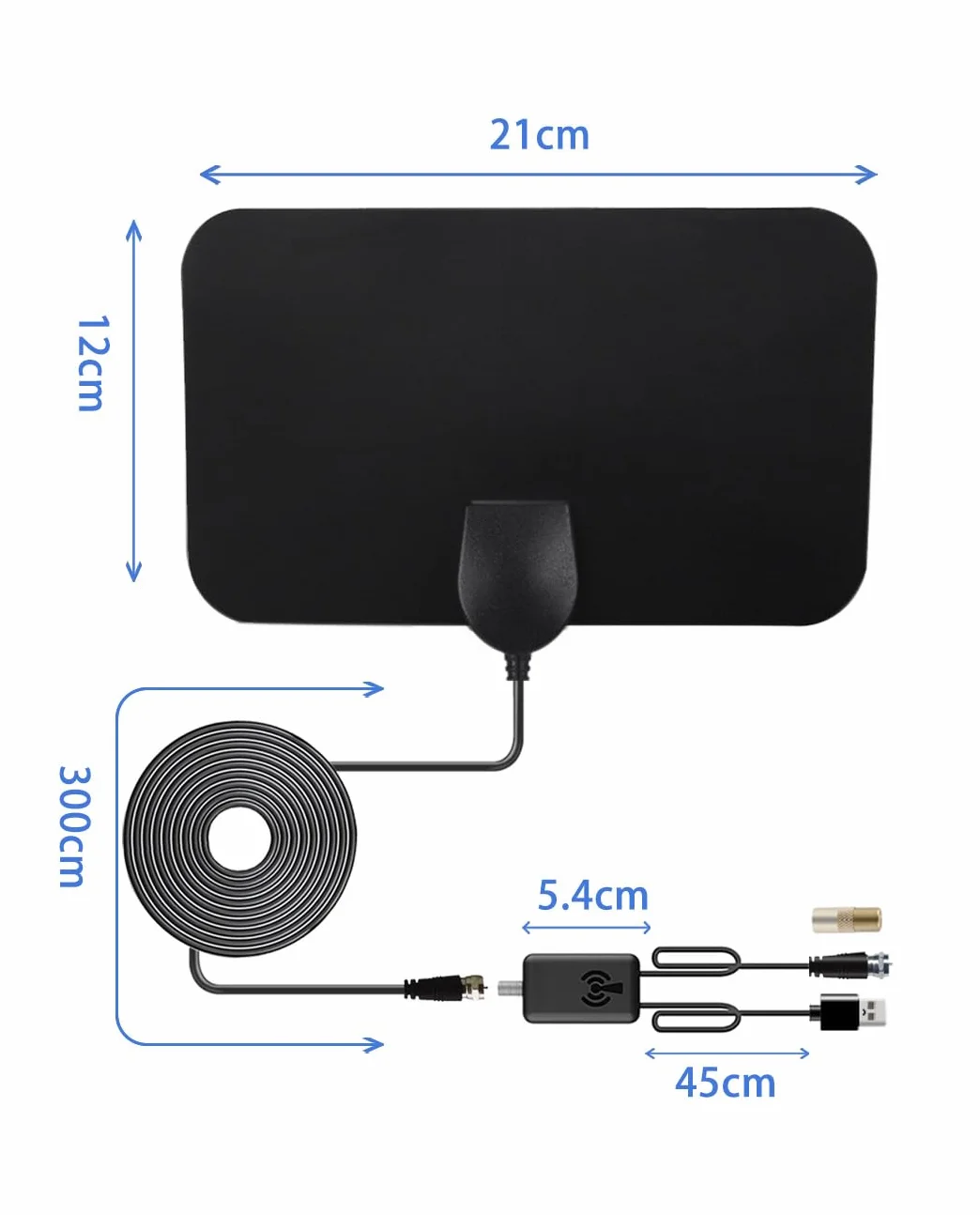 Vecys HDTV Wewnętrzna Antena DVB-T2 HD 80 Mil Zasięg z Kablem Koncentrycznym RG174 3m