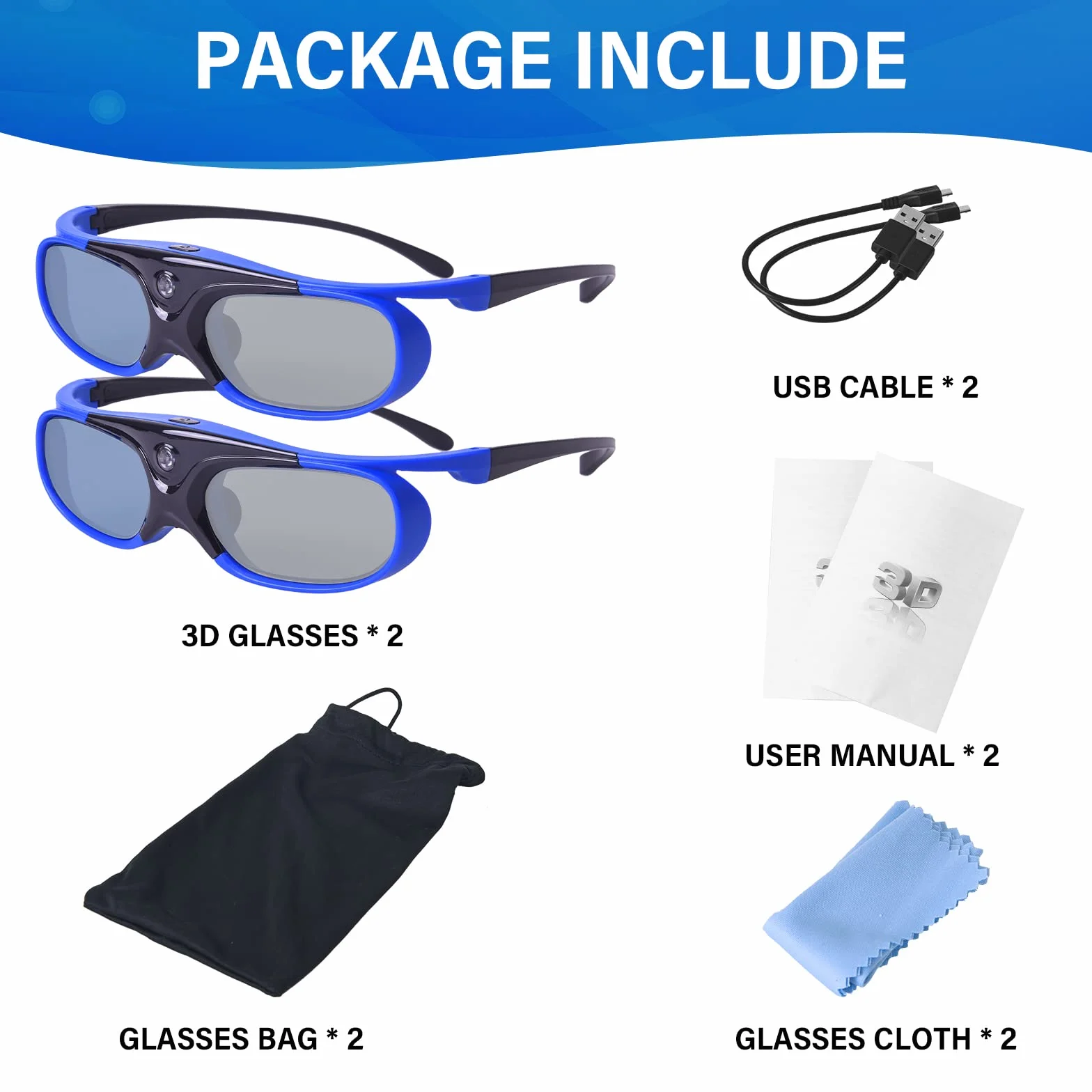 Okulary 3D DLP Link Aktywna Migawka BenQ Optoma Viewsonic Acer Philips LG 2 sztuki