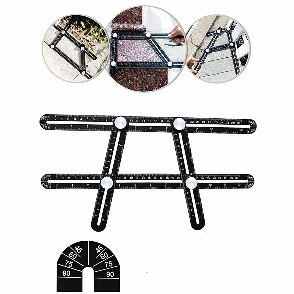RJJ Aluminiowa kątowa szablon narzędzie szablon, Laserowy Grawerowanie Metalowa Linijka Kąt Narzędzie Multi Kątowa Władca Pomiarowy dla DIY Handymen Builders Carpenters