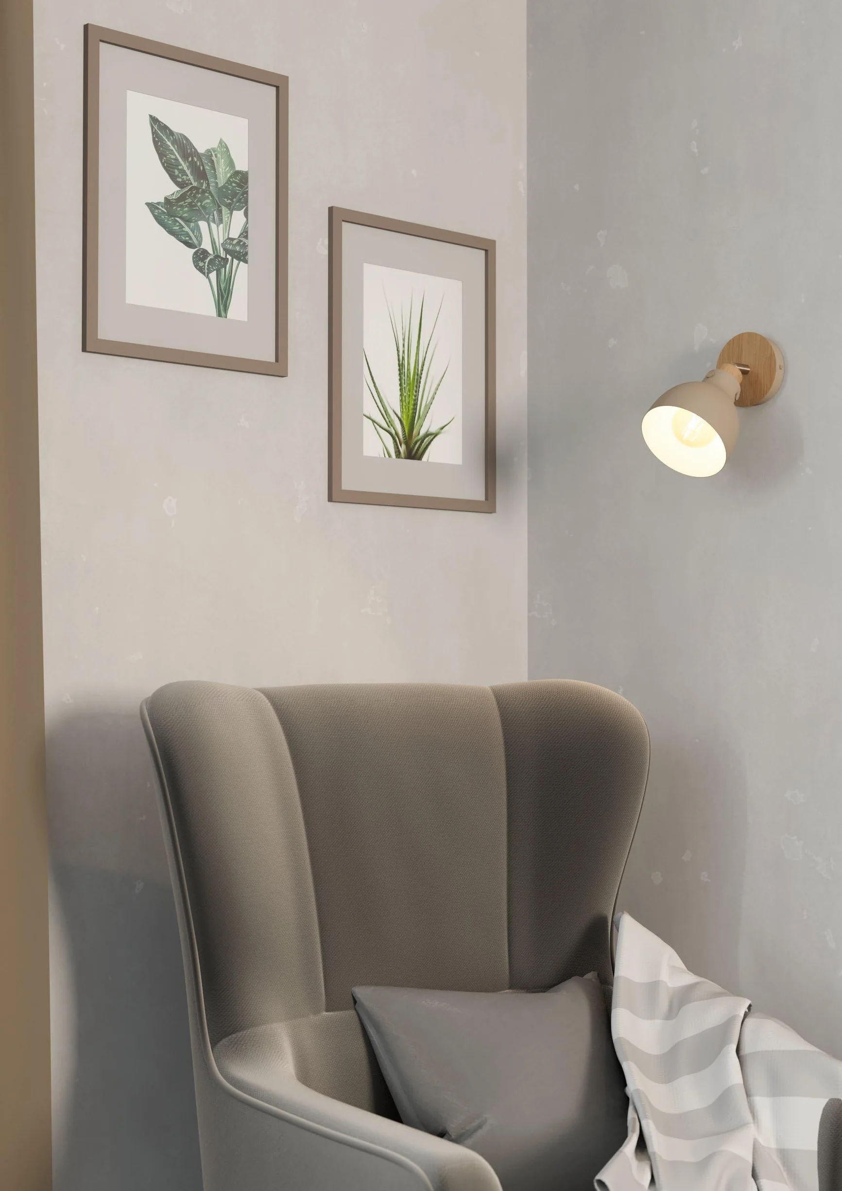 EGLO Lampa ścienna Arrecife, lampa do czytania z obrotowym reflektorem, lampa wewnętrzna do salonu, sypialni i korytarza, naturalnego drewna i metalu w kolorze piaskowym, oprawka E27