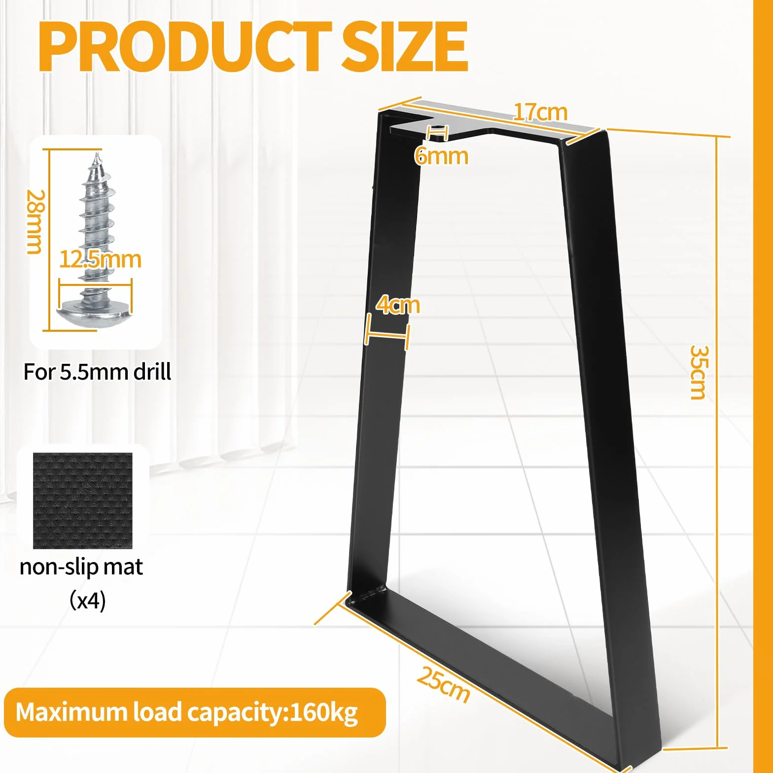 DBREAKS 35 cm trapezowe nogi stołowe, czarne trapezowe nogi stołowe, metalowe nóżki meblowe, rama stołu, prowadnice stołu ze śrubami, prowadnice meblowe do samodzielnego wykonania stolika kawowego