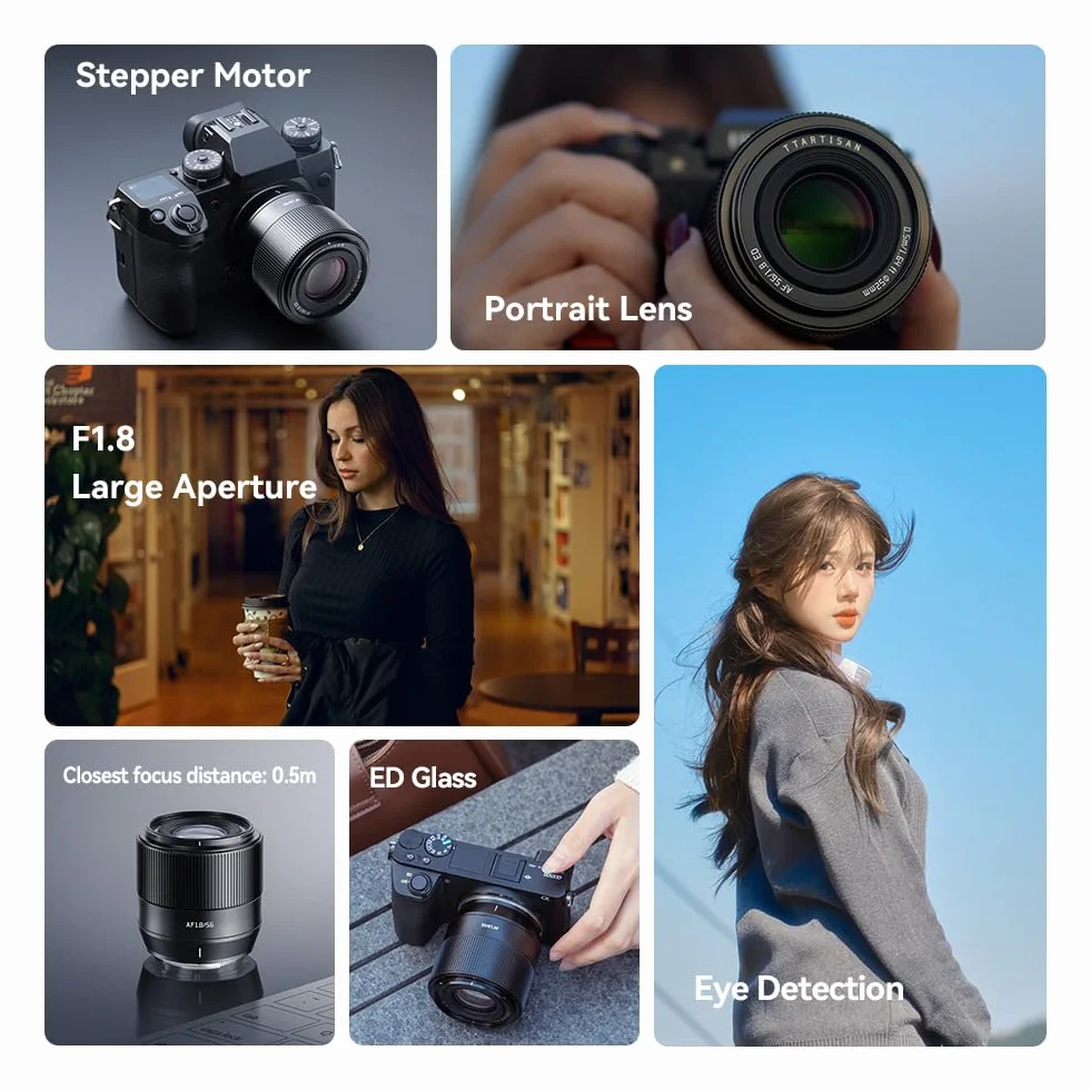TTARTISAN 56 mm F1.8 Auto Focus APS-C obiektyw do Sony E Mount metalowy lekki obsługa śledzenie oczu