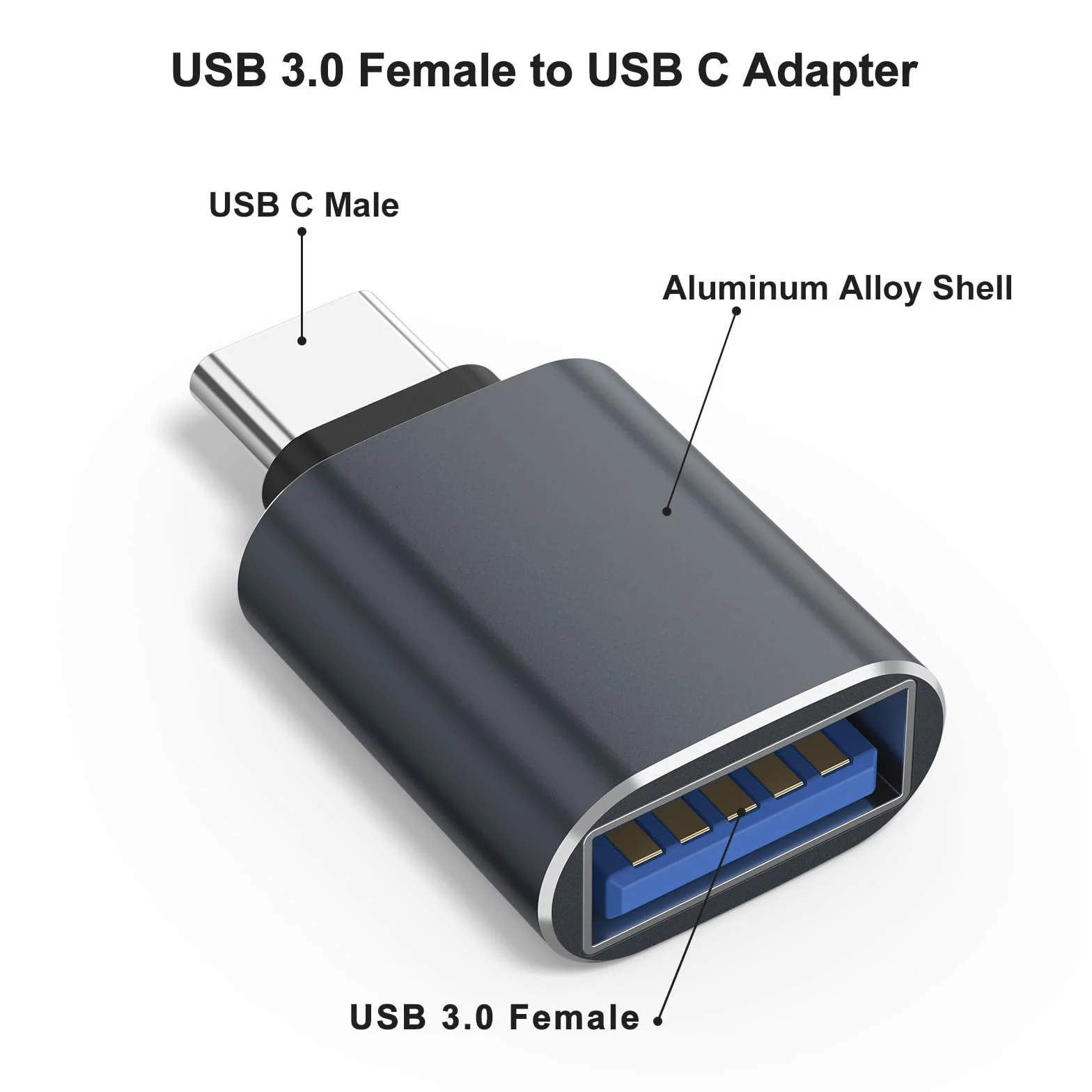 Tobfit adapter USB C na USB 3.0 2 sztuki OTG do iPhone 16 15 serii MacBook Pro Samsung Galaxy S24 S25 szary