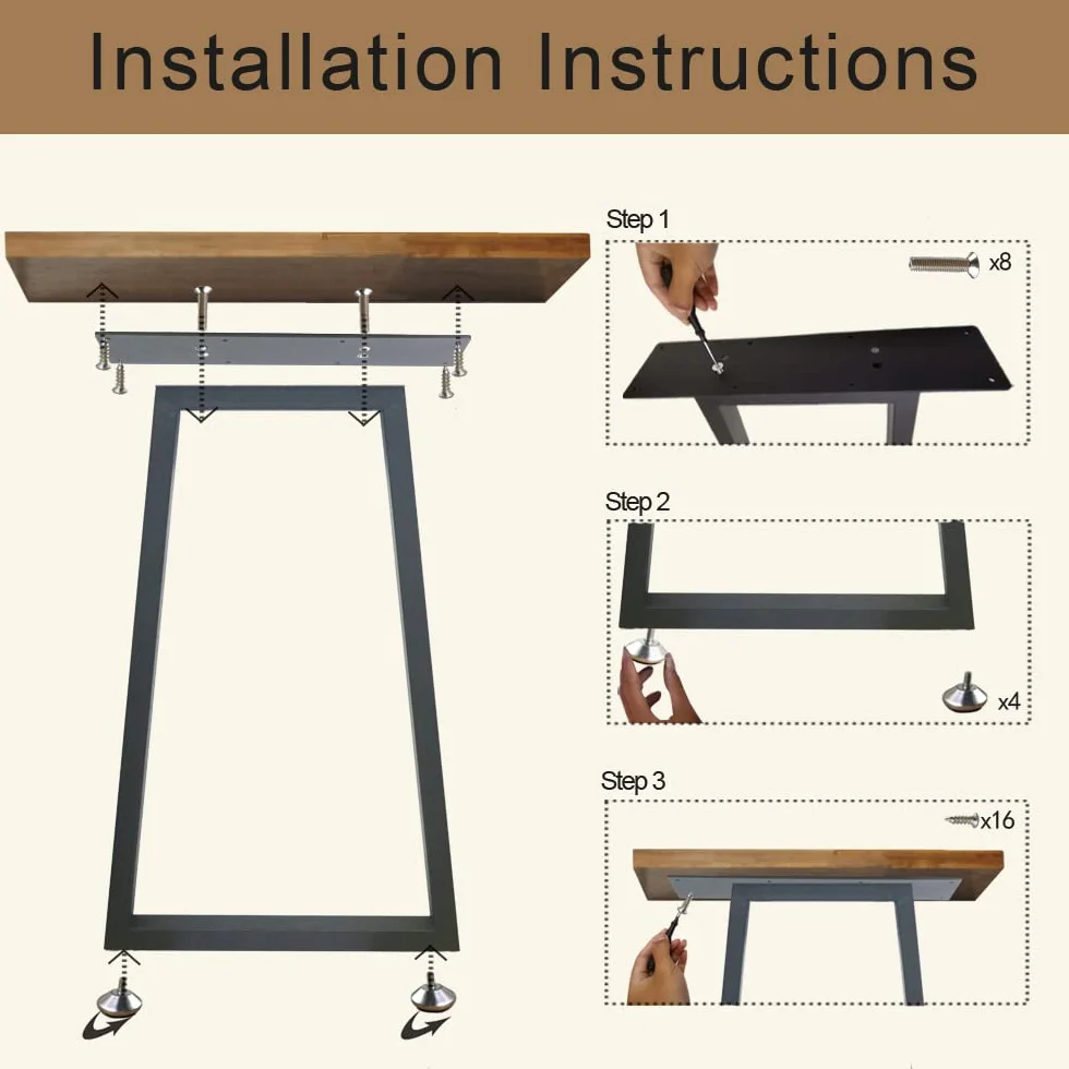 QLLY Metalowe nogi stołowe, trapezowe 71 cm, nogi biurka w domu, zestaw nóg meblowych, 2 szt., czarne