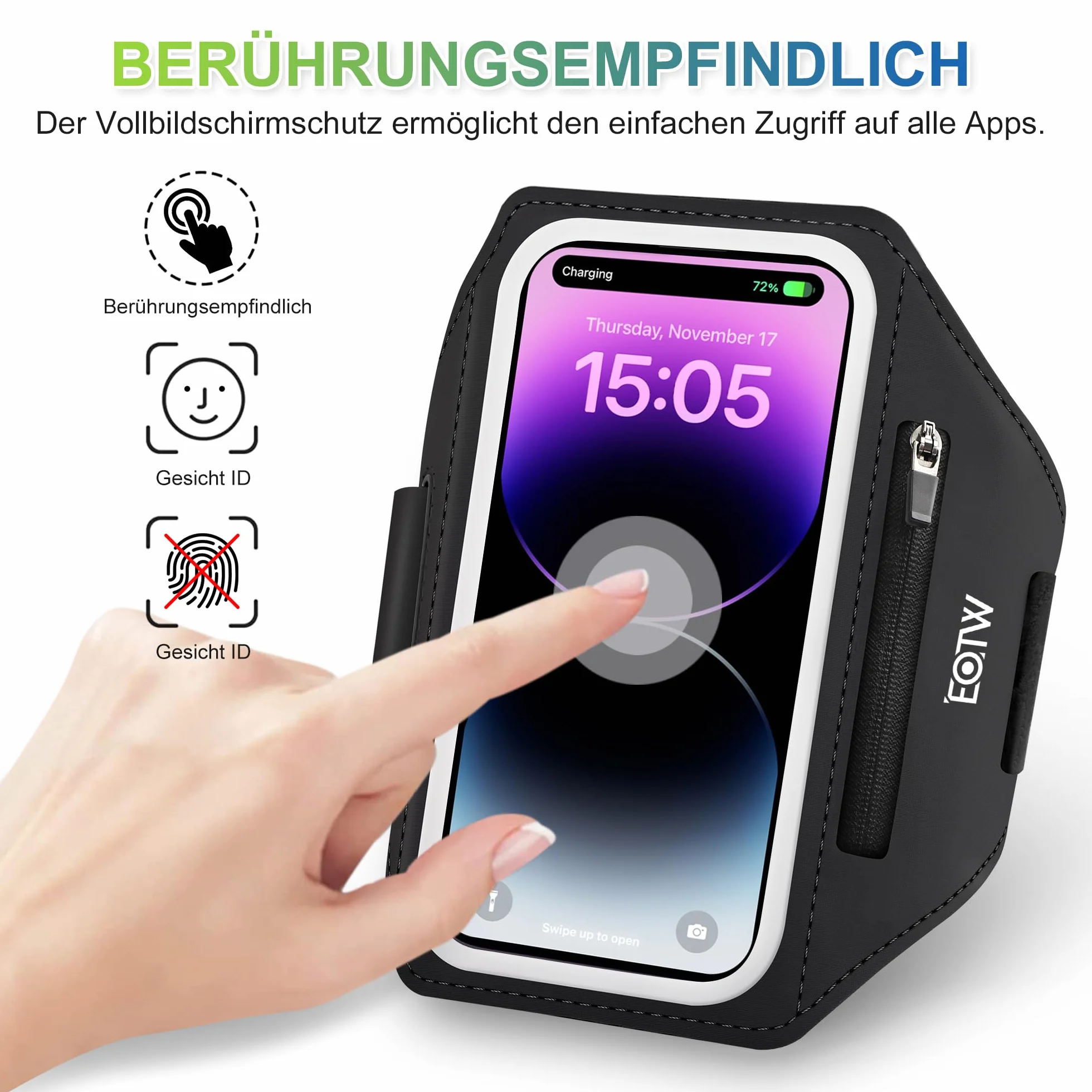 Bransoletka sportowa do joggingu z uchwytem na telefon etui Airpods MP3 iPhone 16/15/14/13 Pro Max Galaxy S24+/S23+/S22/S21 6,0-6,7 cala