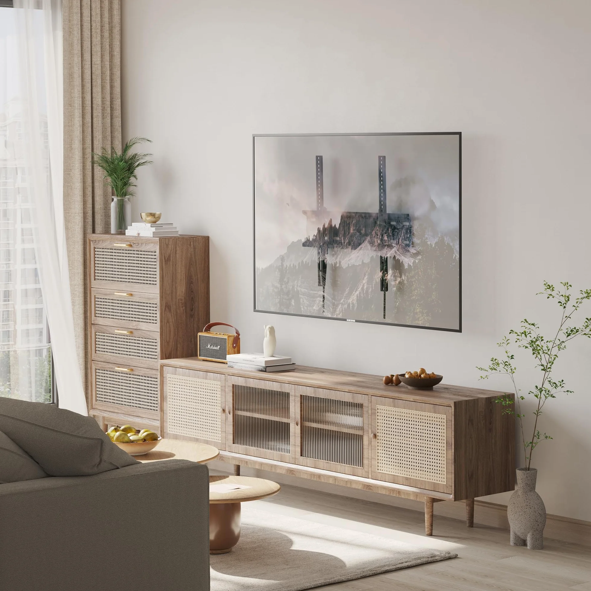 BONTEC Niskoprofilowy Uchwyt Ścienny do Telewizora 23-60 cali Ultra Cienki Uchwyt TV LED LCD OLED VESA Max 400x400mm Nośność do 45 kg z Blokadą Sprężynową i 5 Opaskami Kablowymi w Zestawie