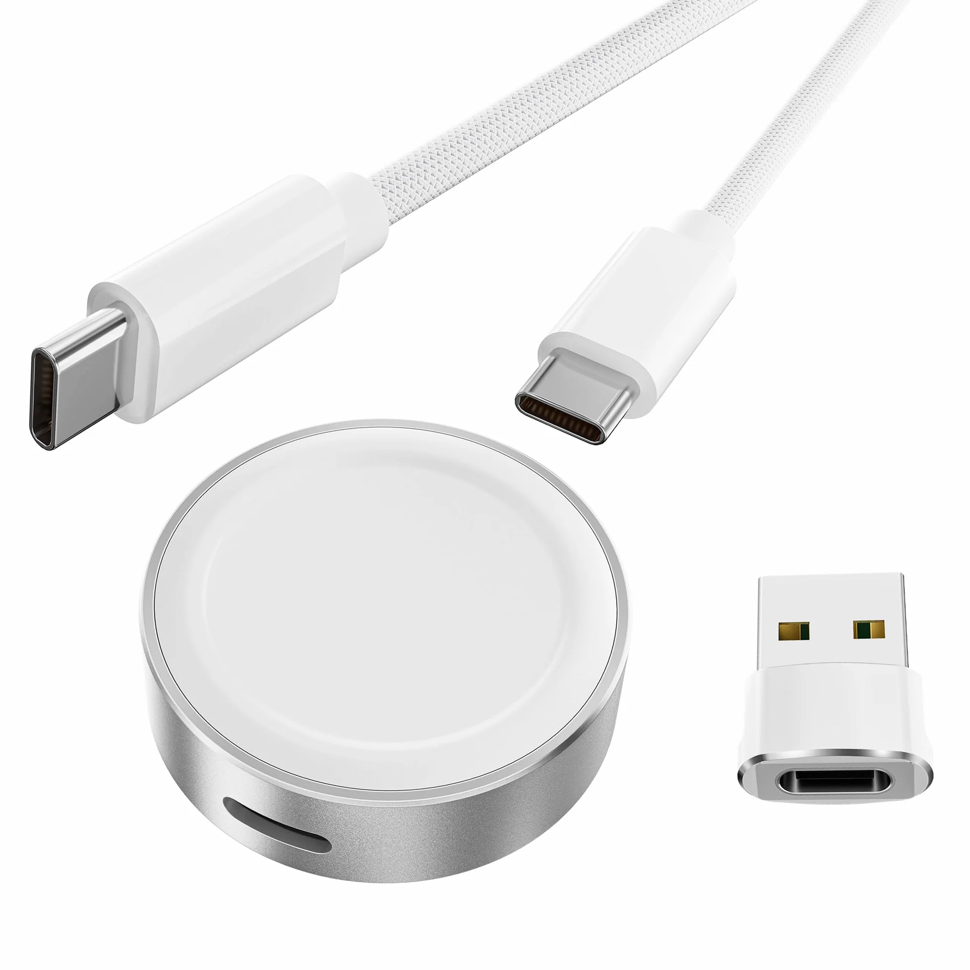 Basesailor Magnetyczna ładowarka do Apple Watch 11 10,Bezprzewodowa Baza ładowania USB C 5W,Zestaw Adapter z Kablem Typ C i złącze USB A,Kompatybilny z iWatch Series 9 8 SE Ultra,42 44 46,iPhone 17 16