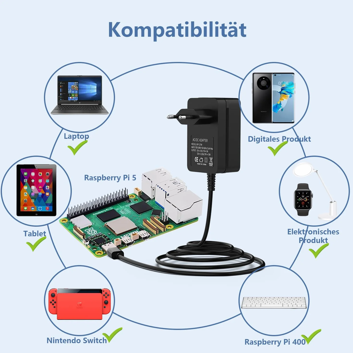 5,1 V 5 A Raspberry Pi 5 zasilacz sieciowy 27 W USB C Power Supply, PD 27 W Power Adapter do Raspberry Pi 5 4 GB/8 GB